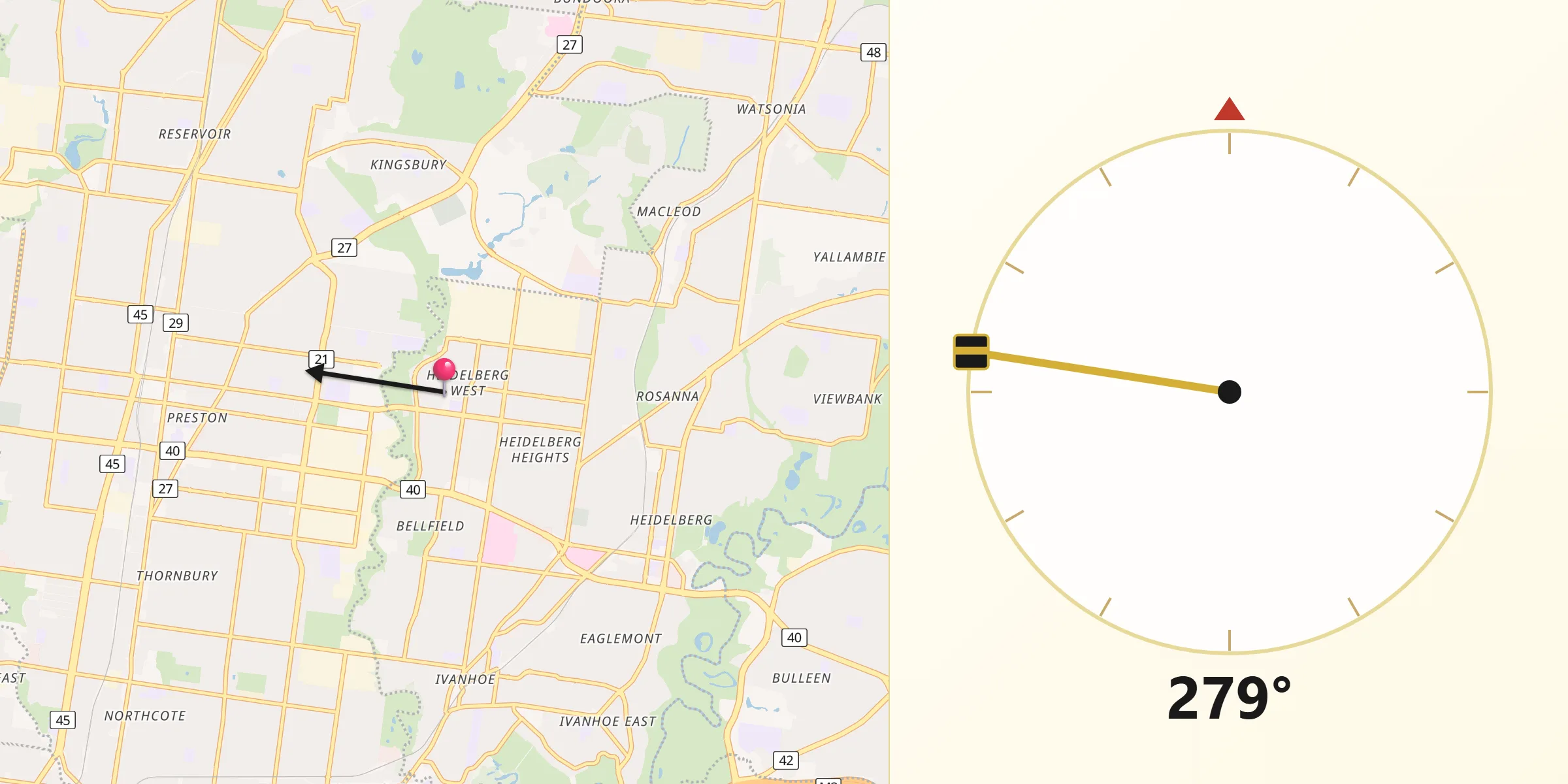 Qibla Direction from Heidelberg West