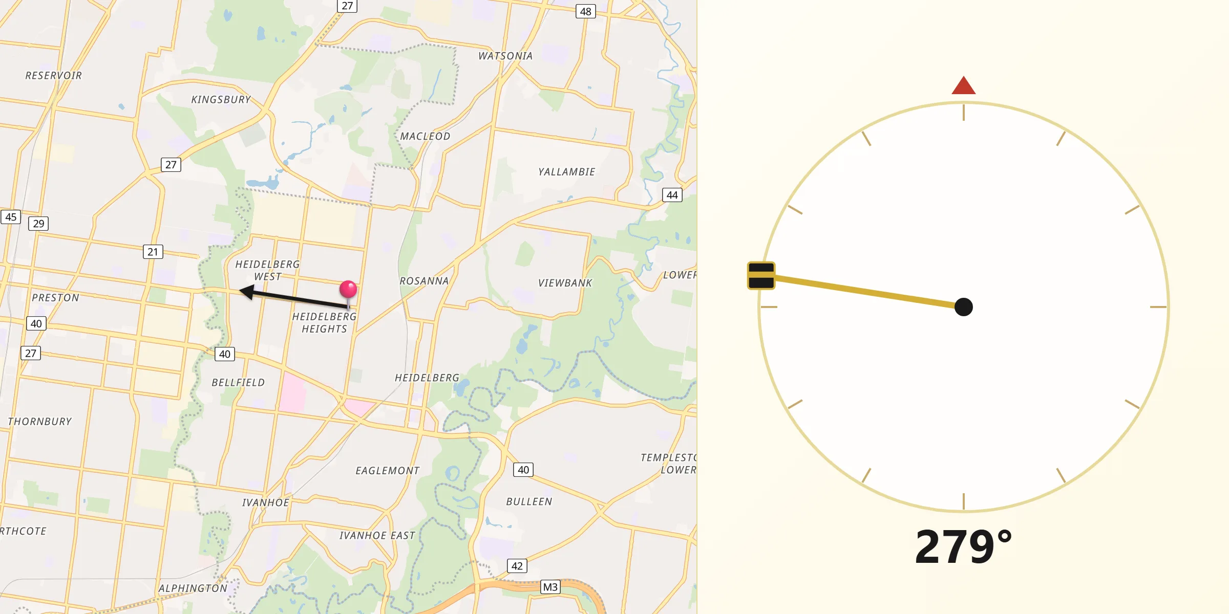 Qibla Direction from Heidelberg Heights