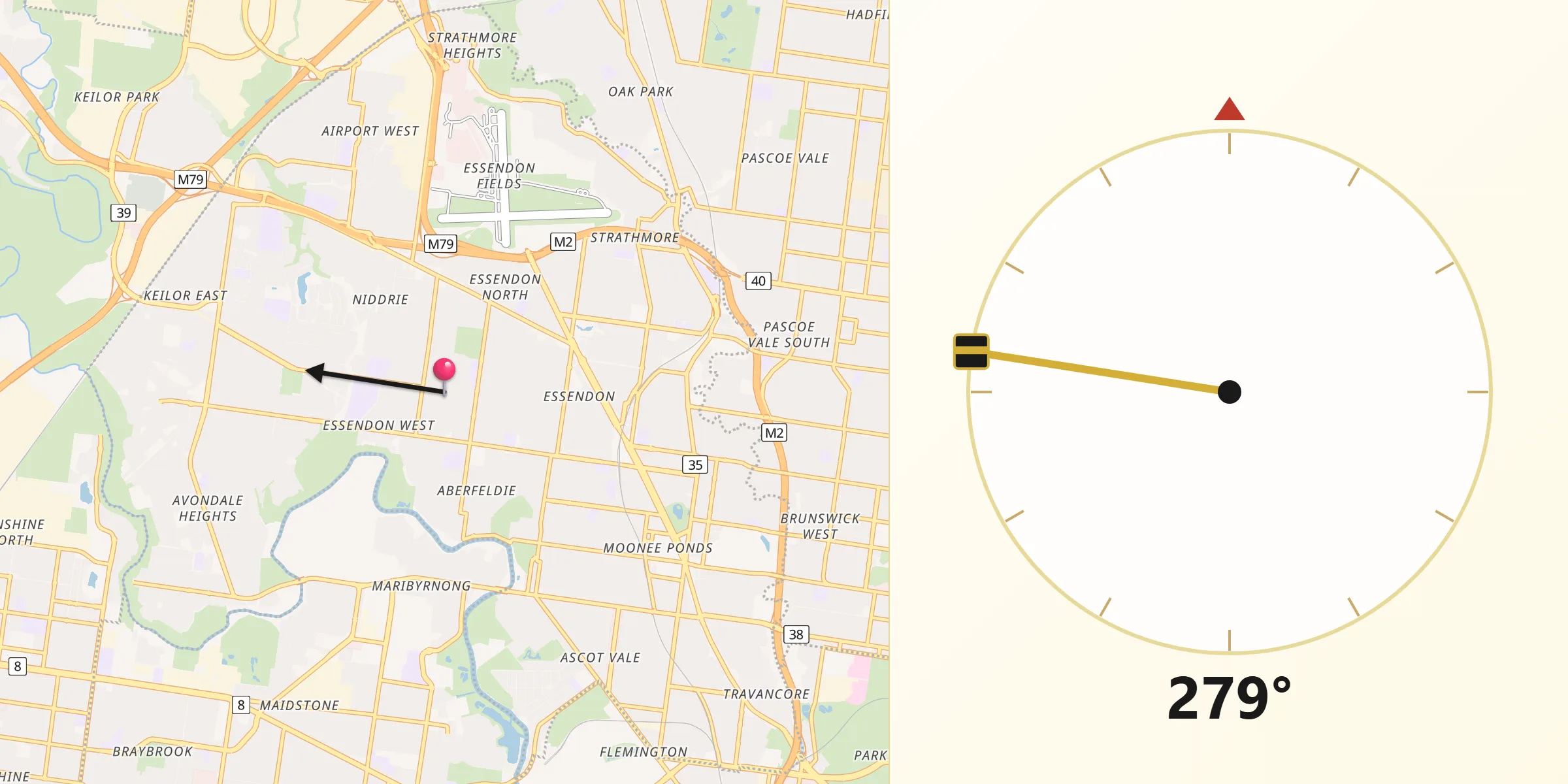 Qibla Direction from Moonee Valley
