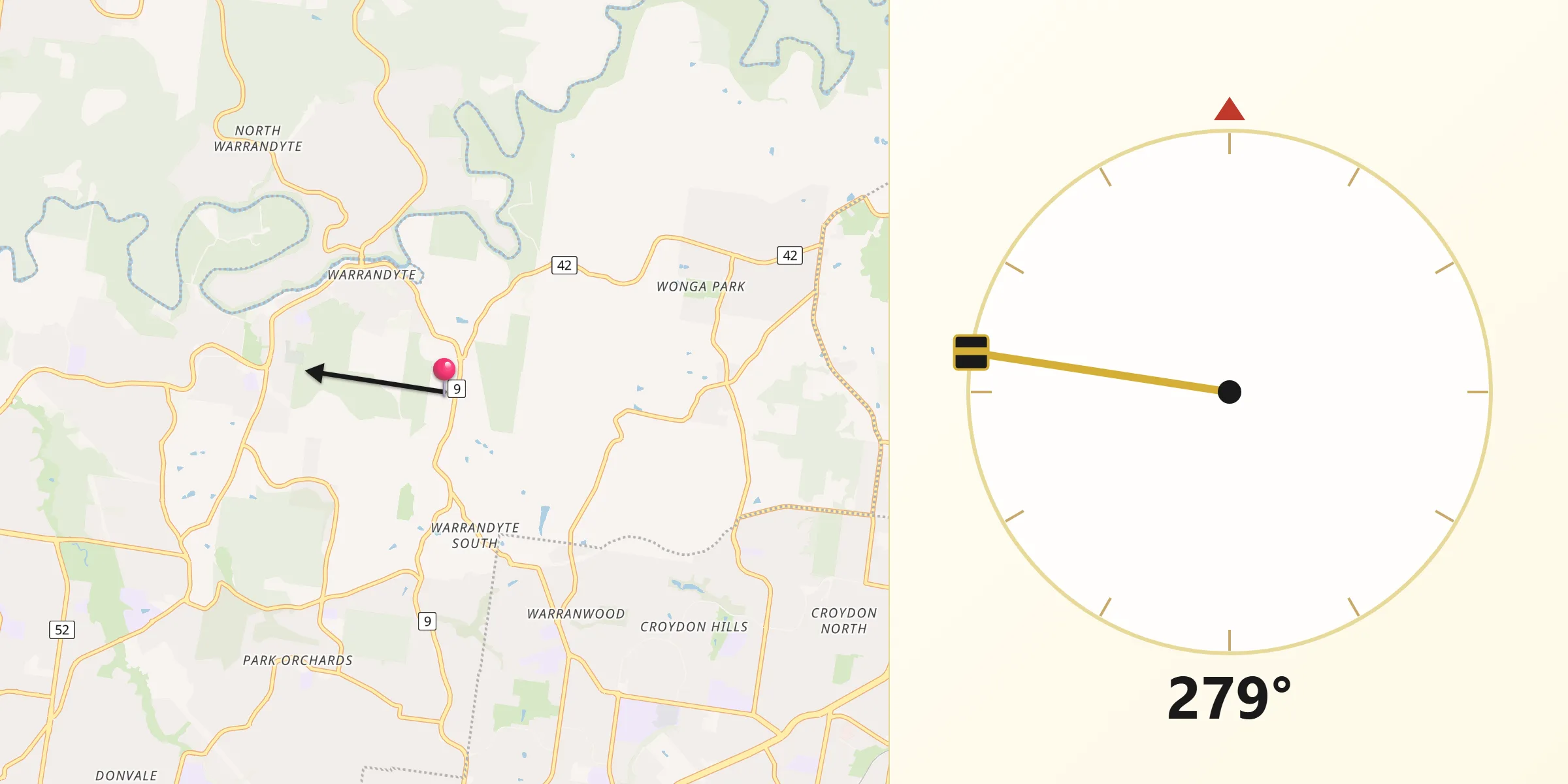 Qibla Direction from Warrandyte