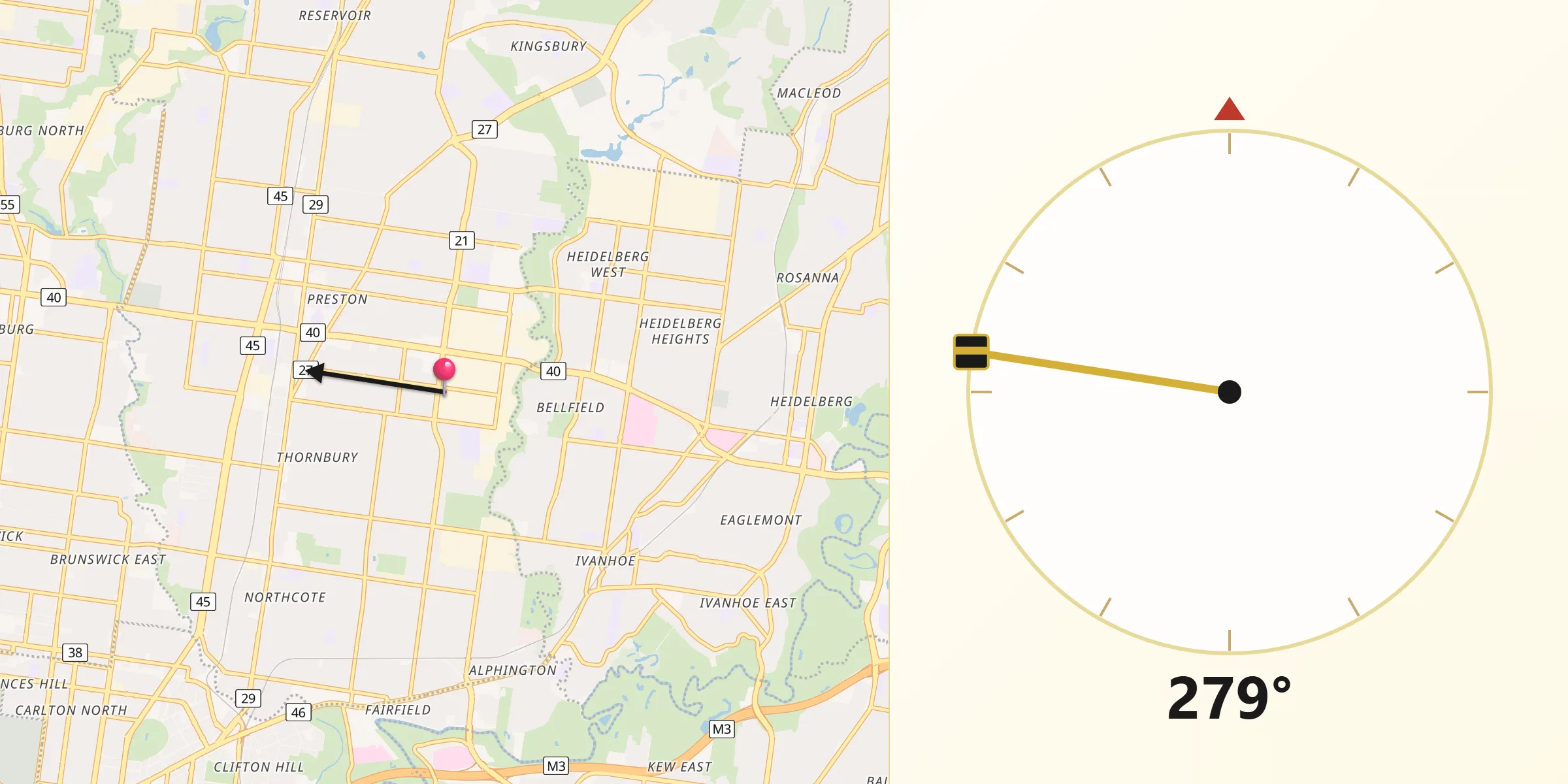 Qibla Direction from Darebin