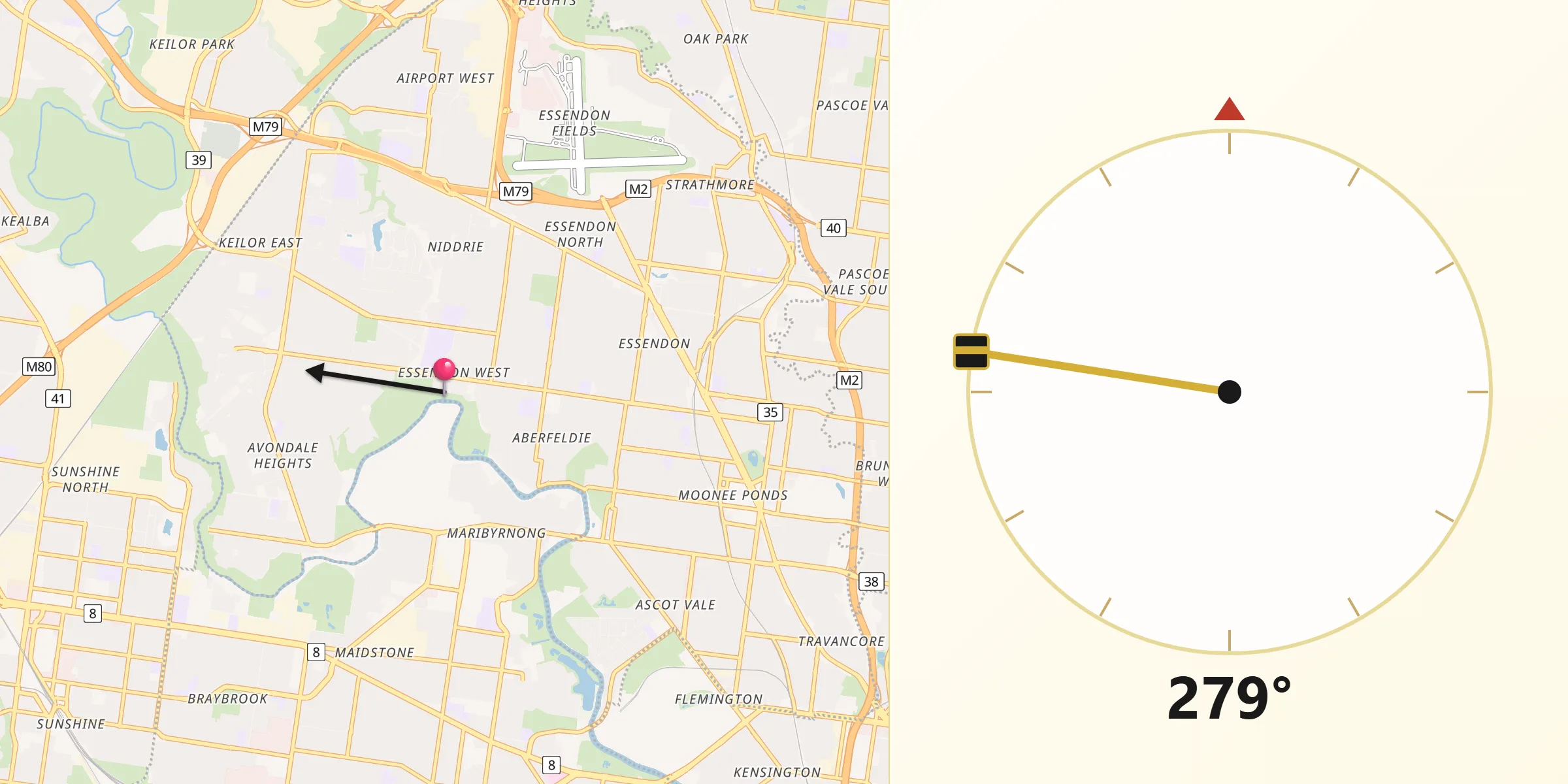 Qibla Direction from Essendon West