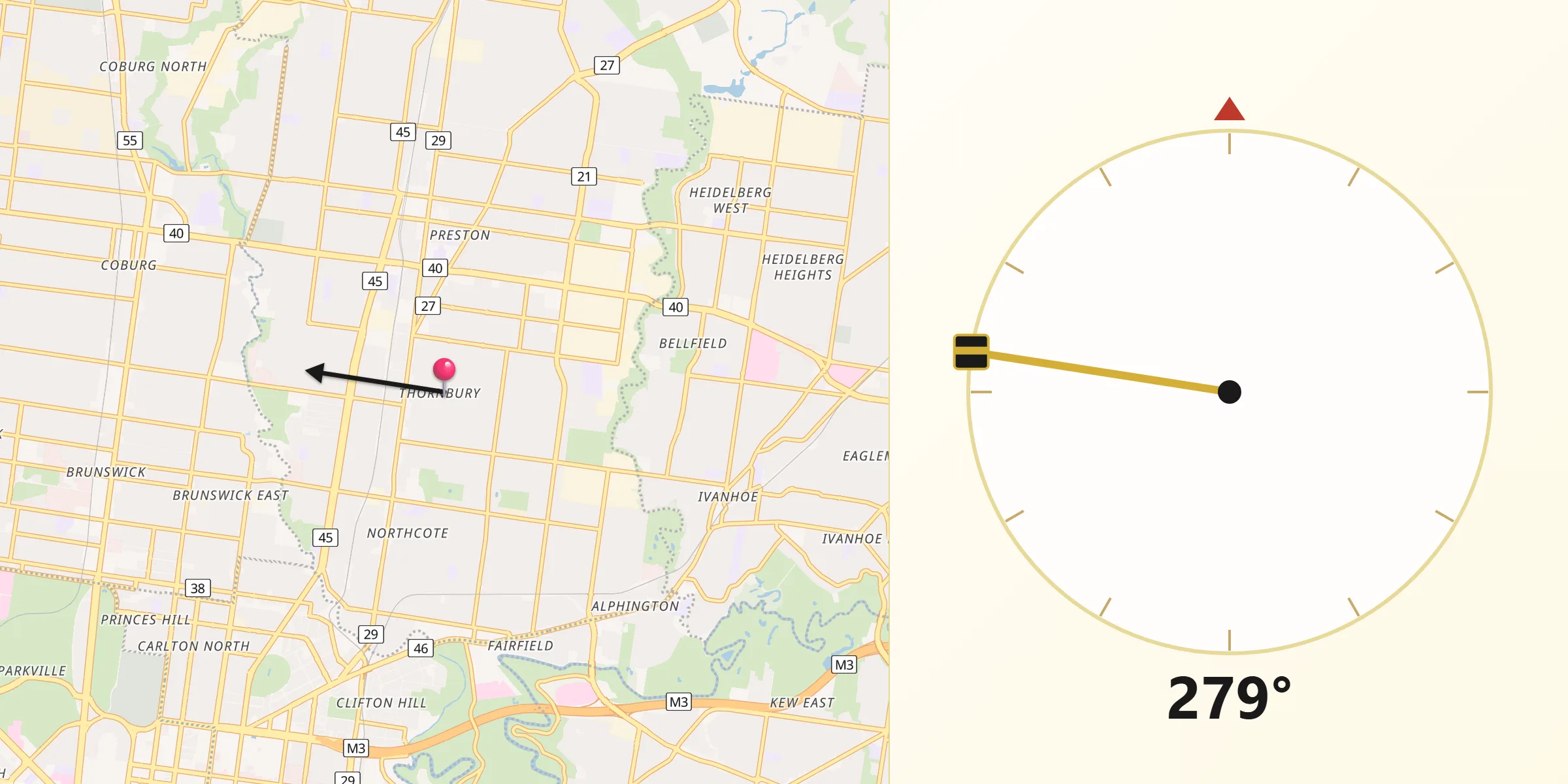 Qibla Direction from Thornbury