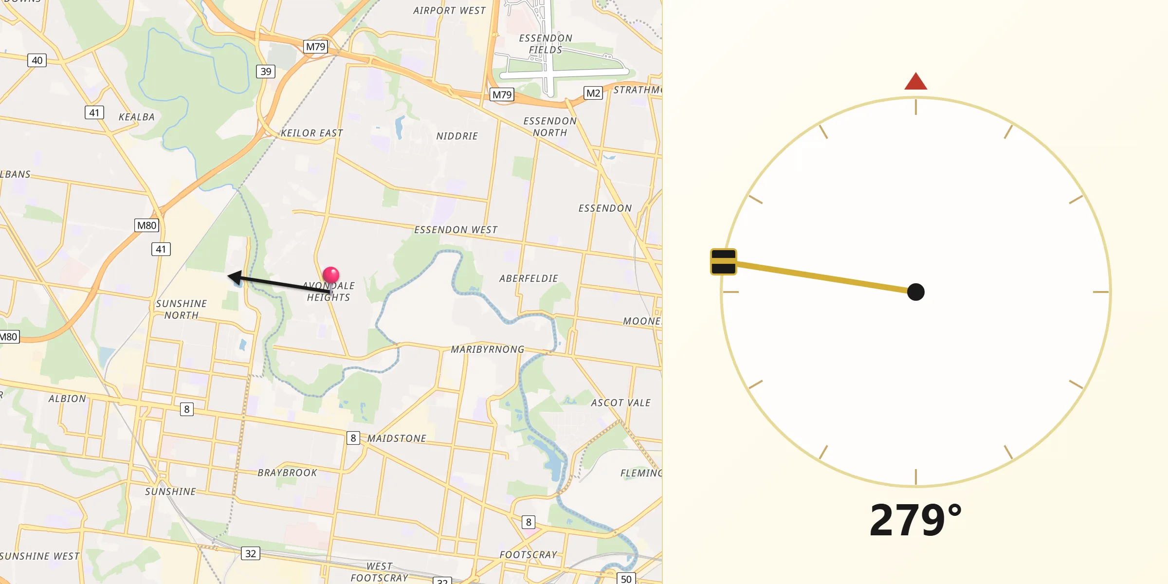 Qibla Direction from Avondale Heights