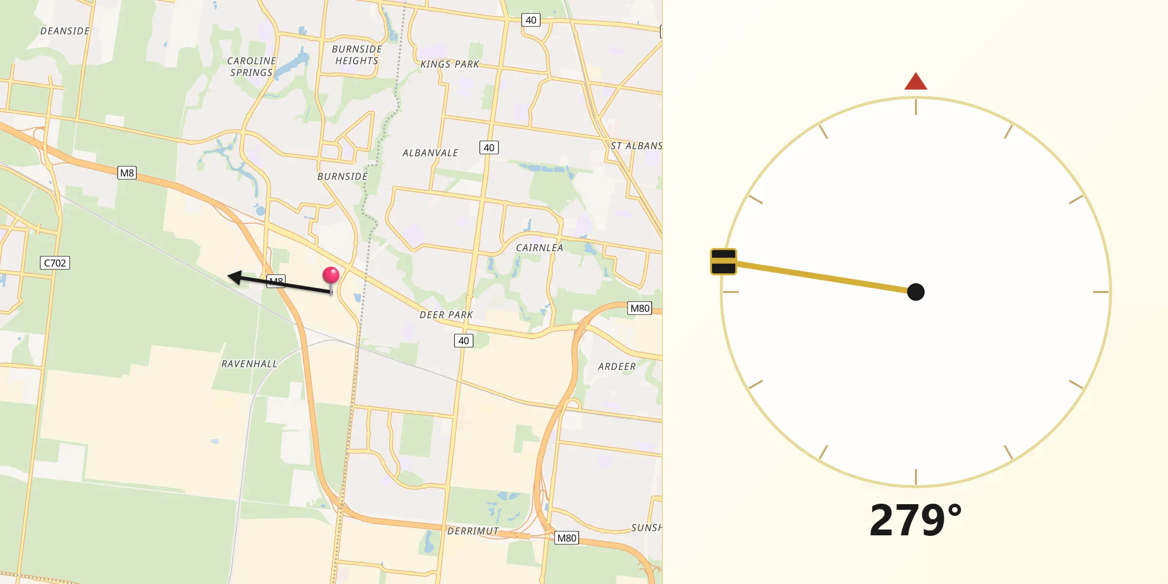 Qibla Direction from Ravenhall