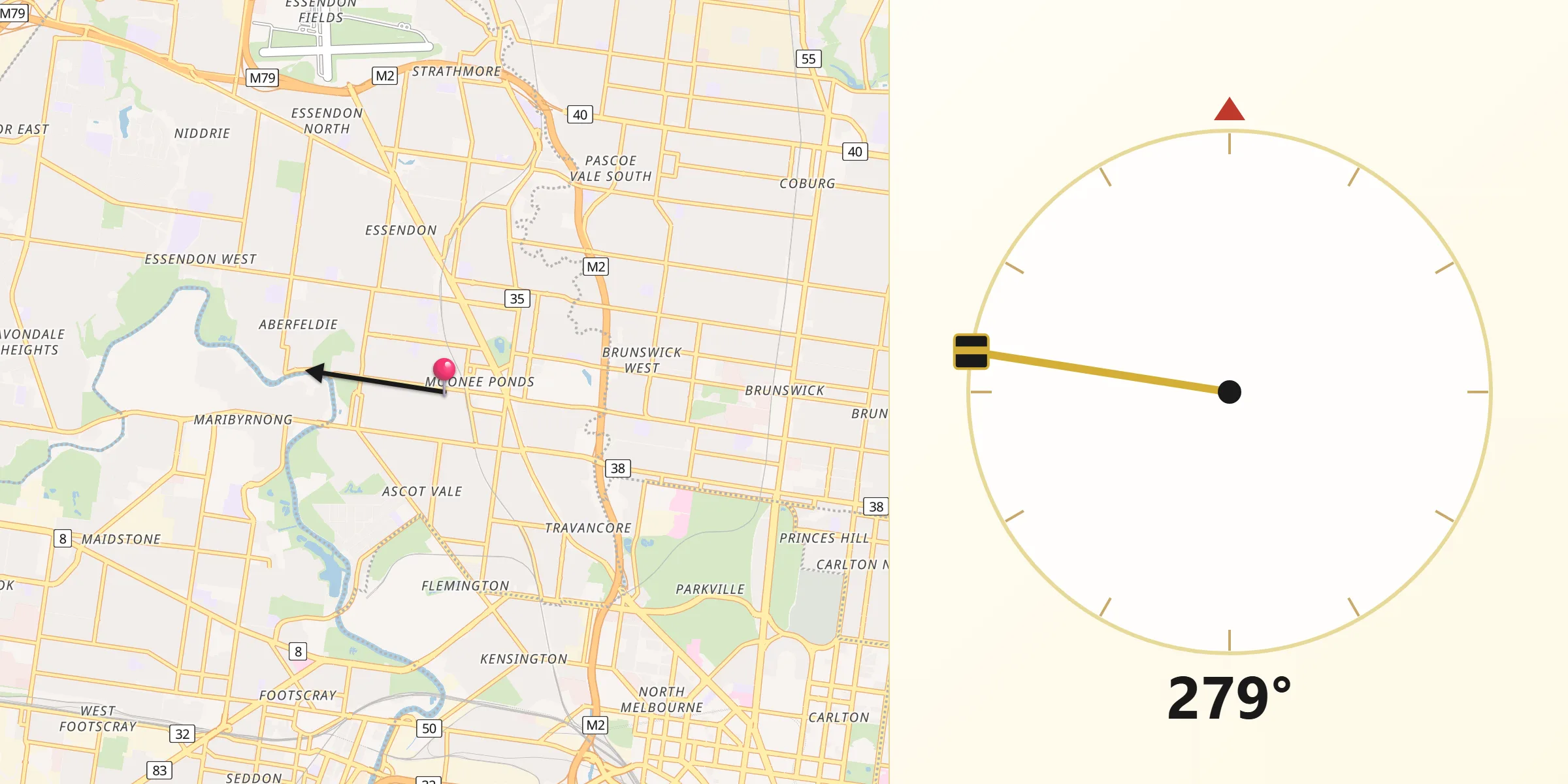 Qibla Direction from Moonee Ponds