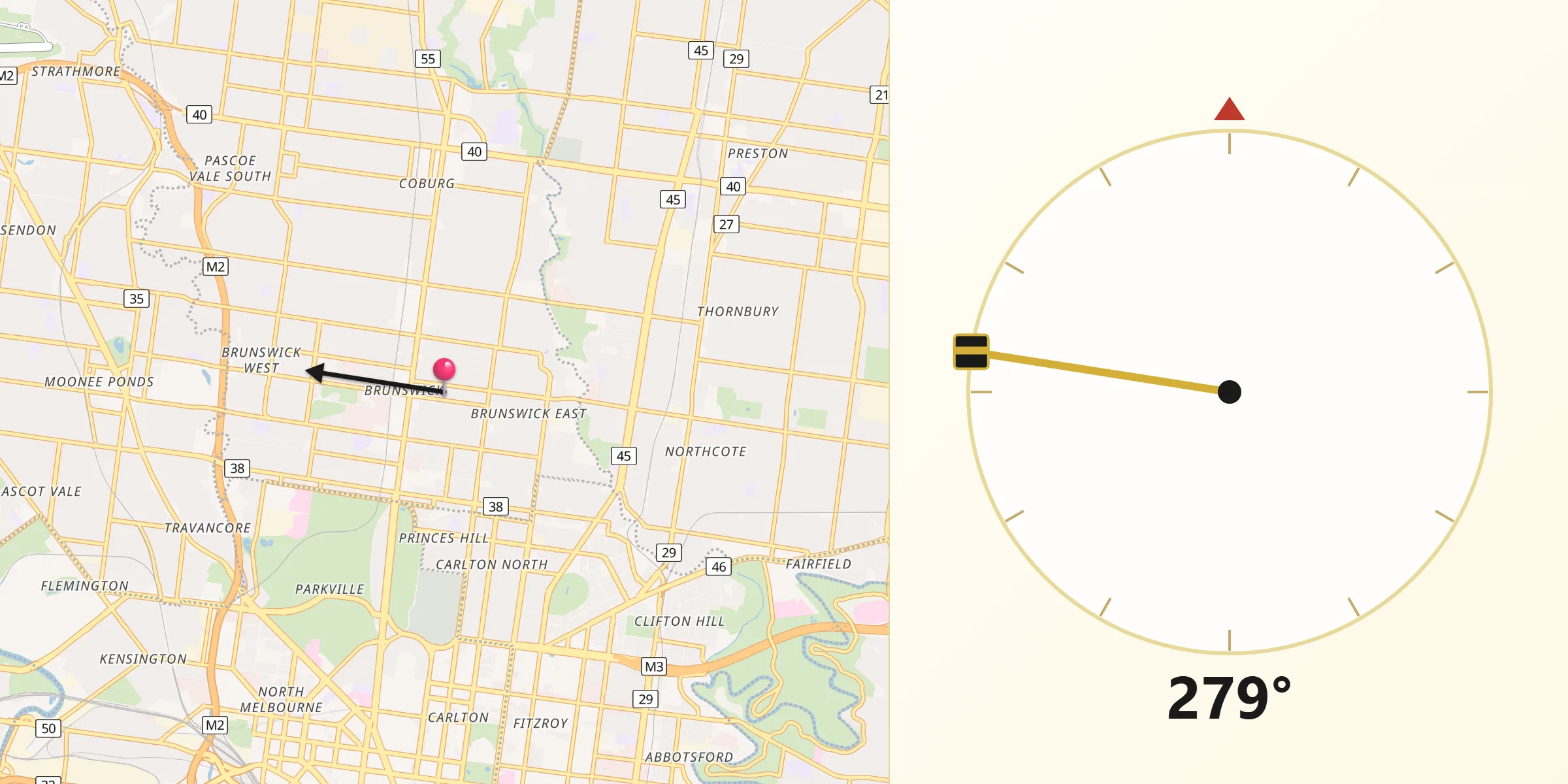 Qibla Direction from Brunswick