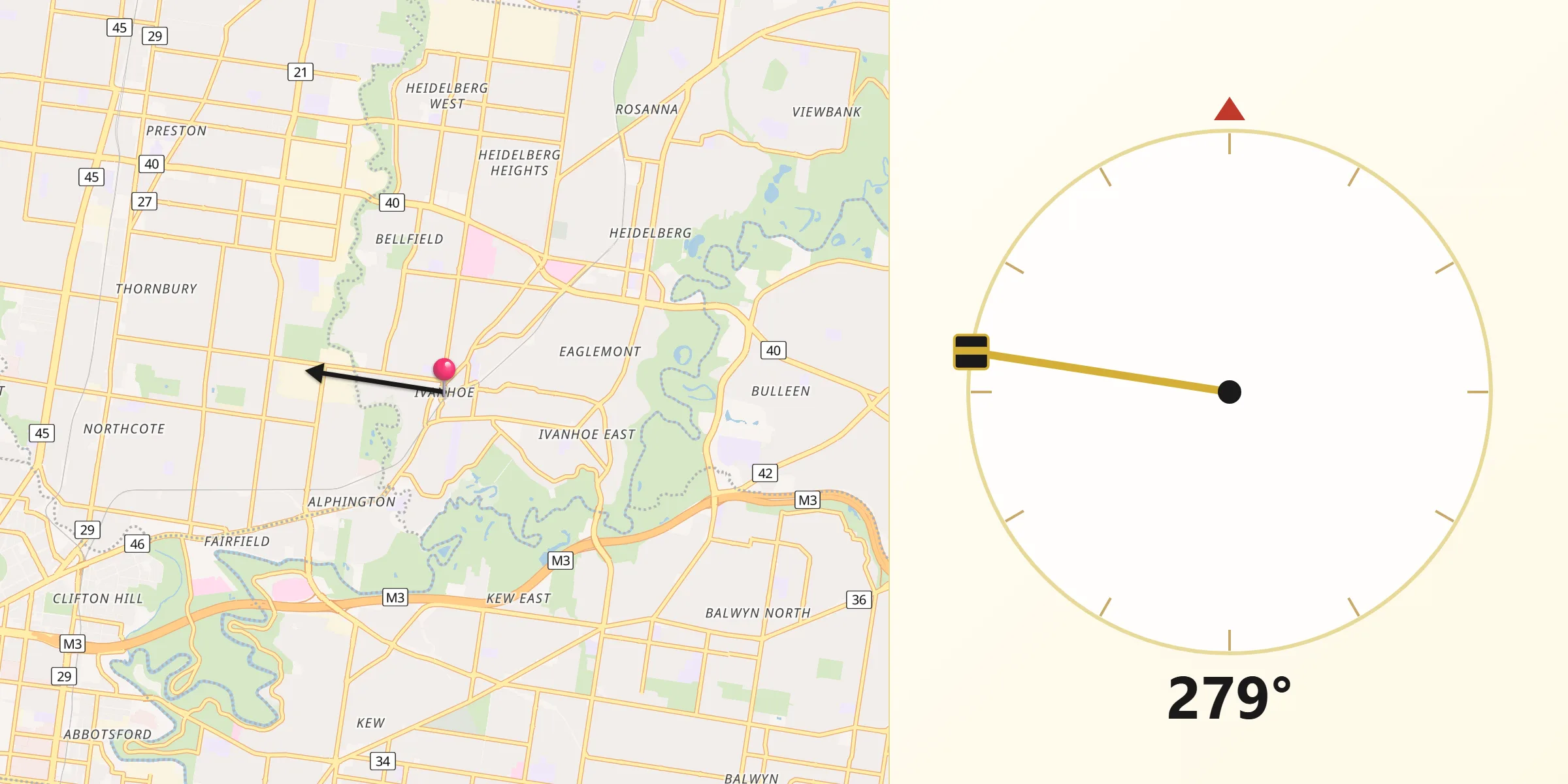 Qibla Direction from Ivanhoe