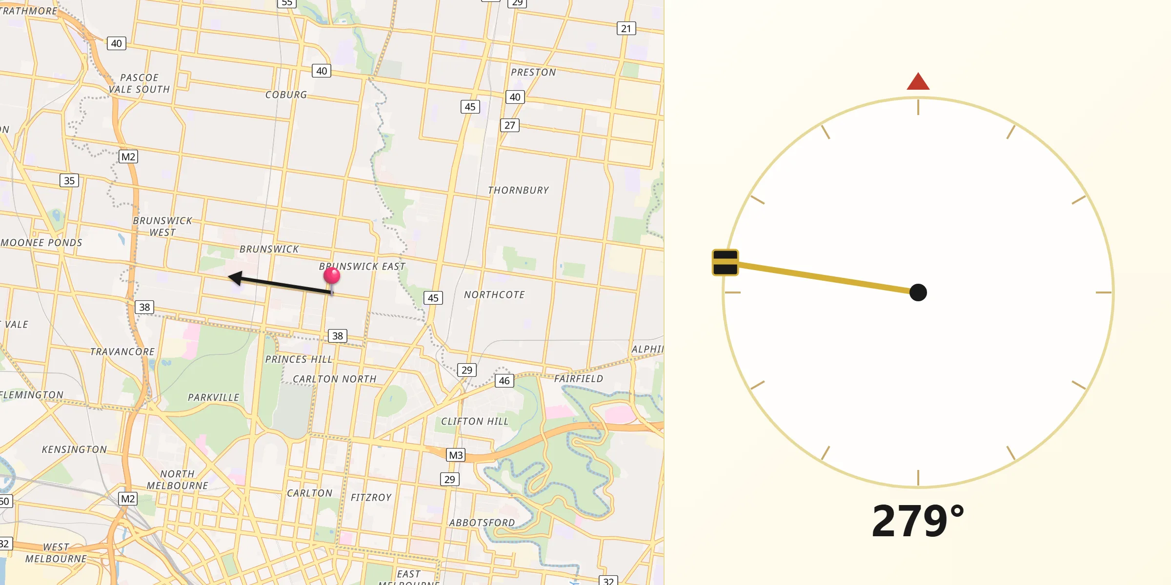 Qibla Direction from Brunswick East