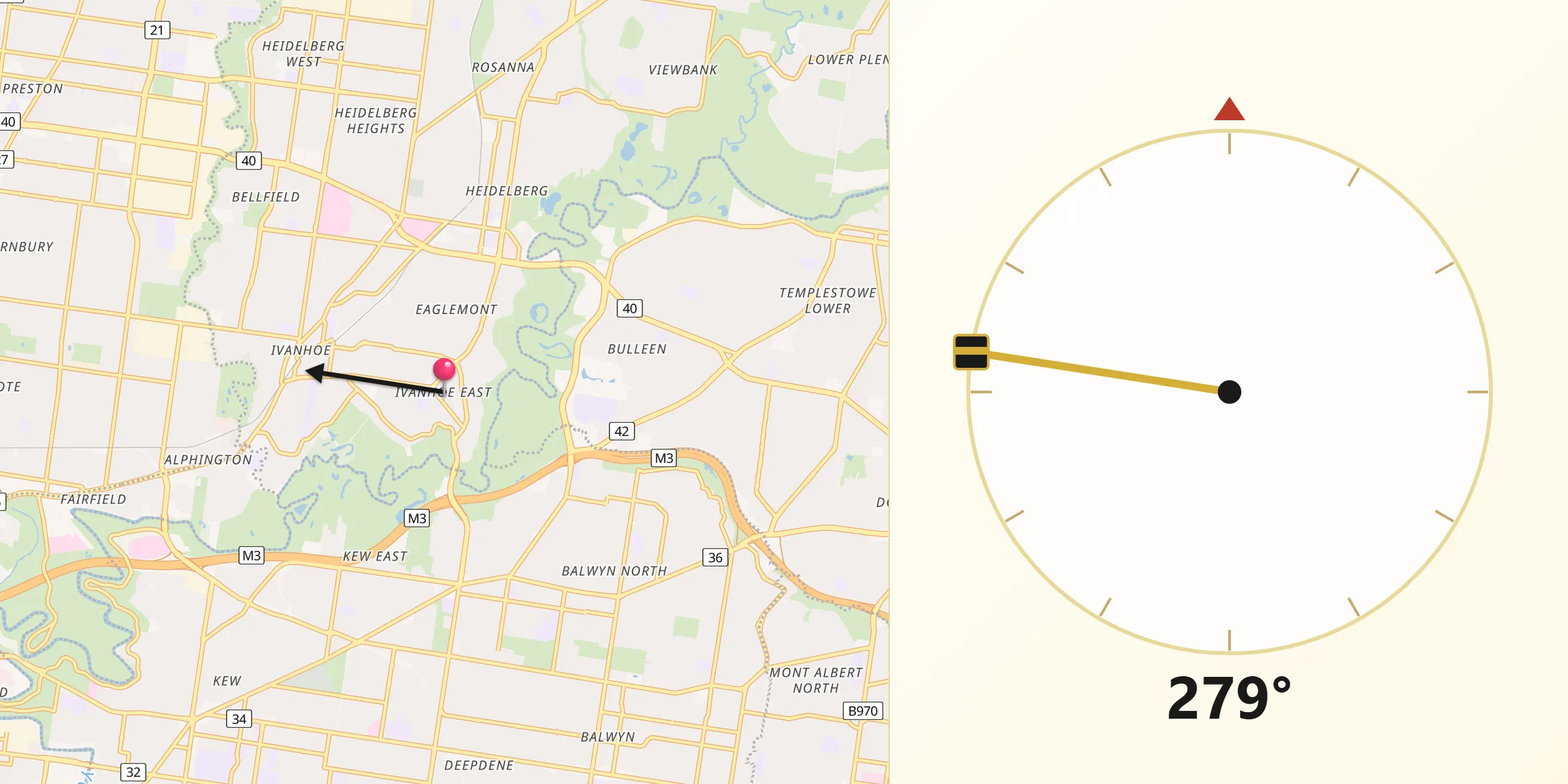 Qibla Direction from Ivanhoe East