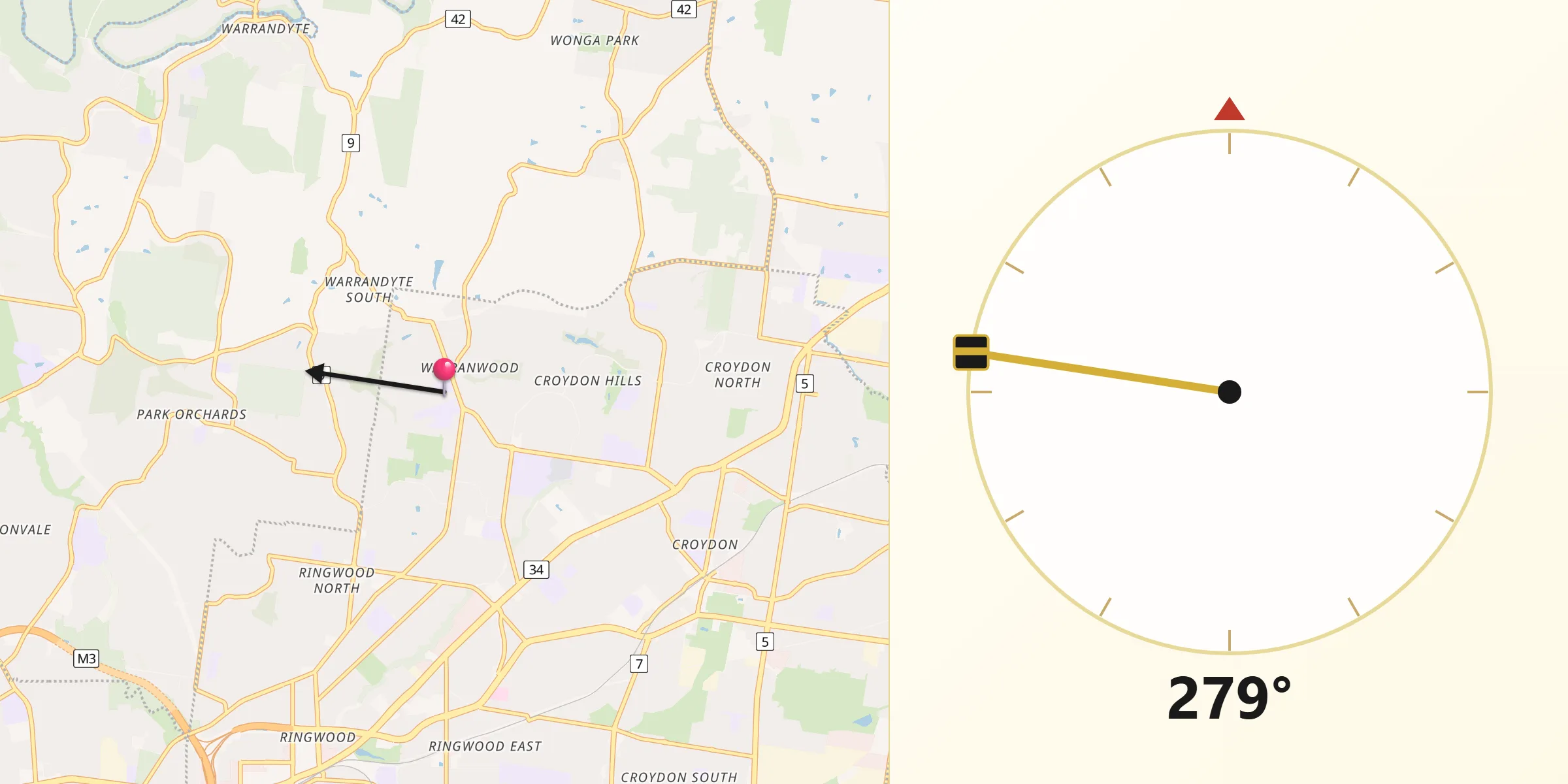 Qibla Direction from Warranwood