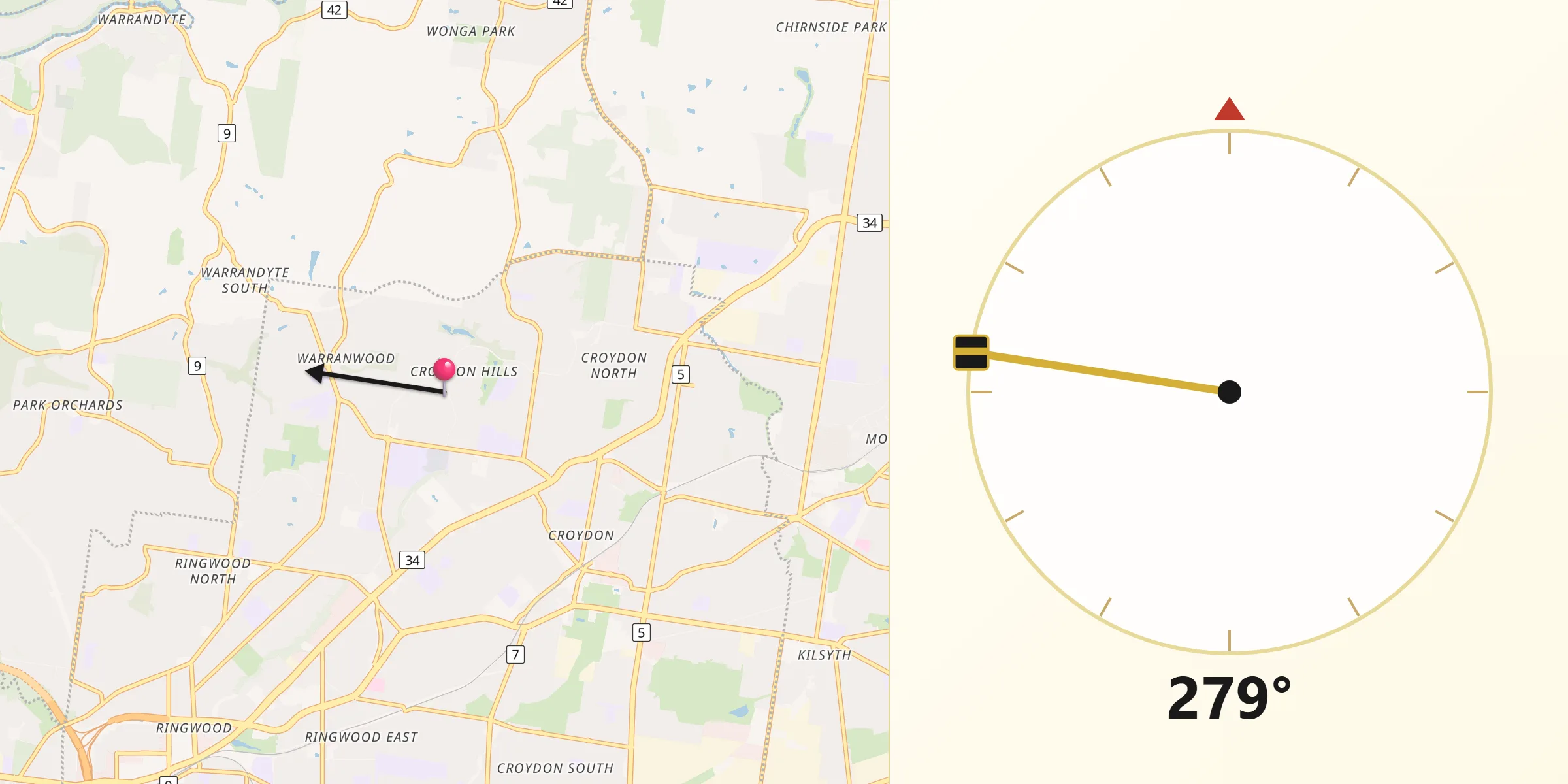 Qibla Direction from Croydon Hills