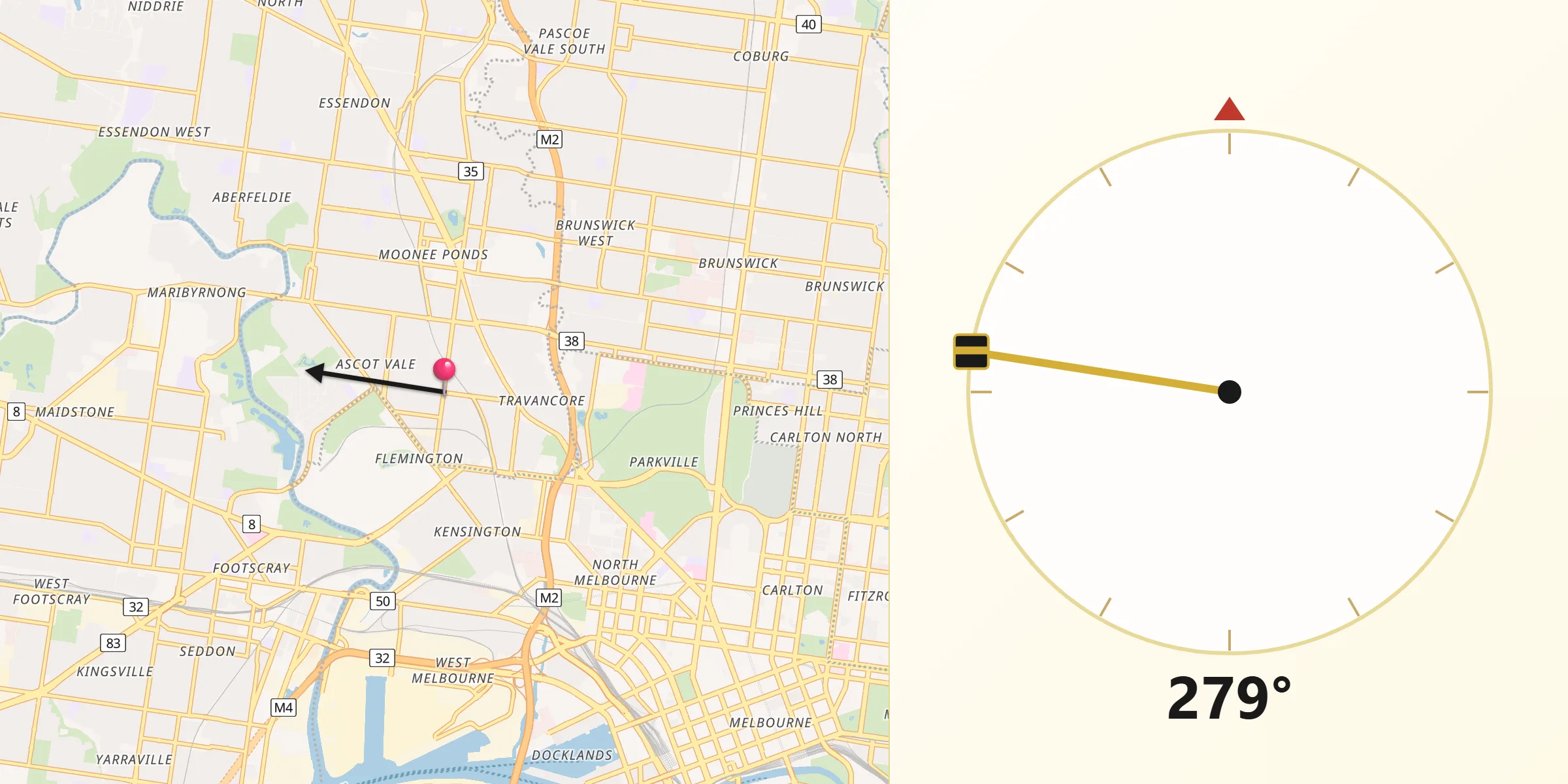 Qibla Direction from Ascot Vale
