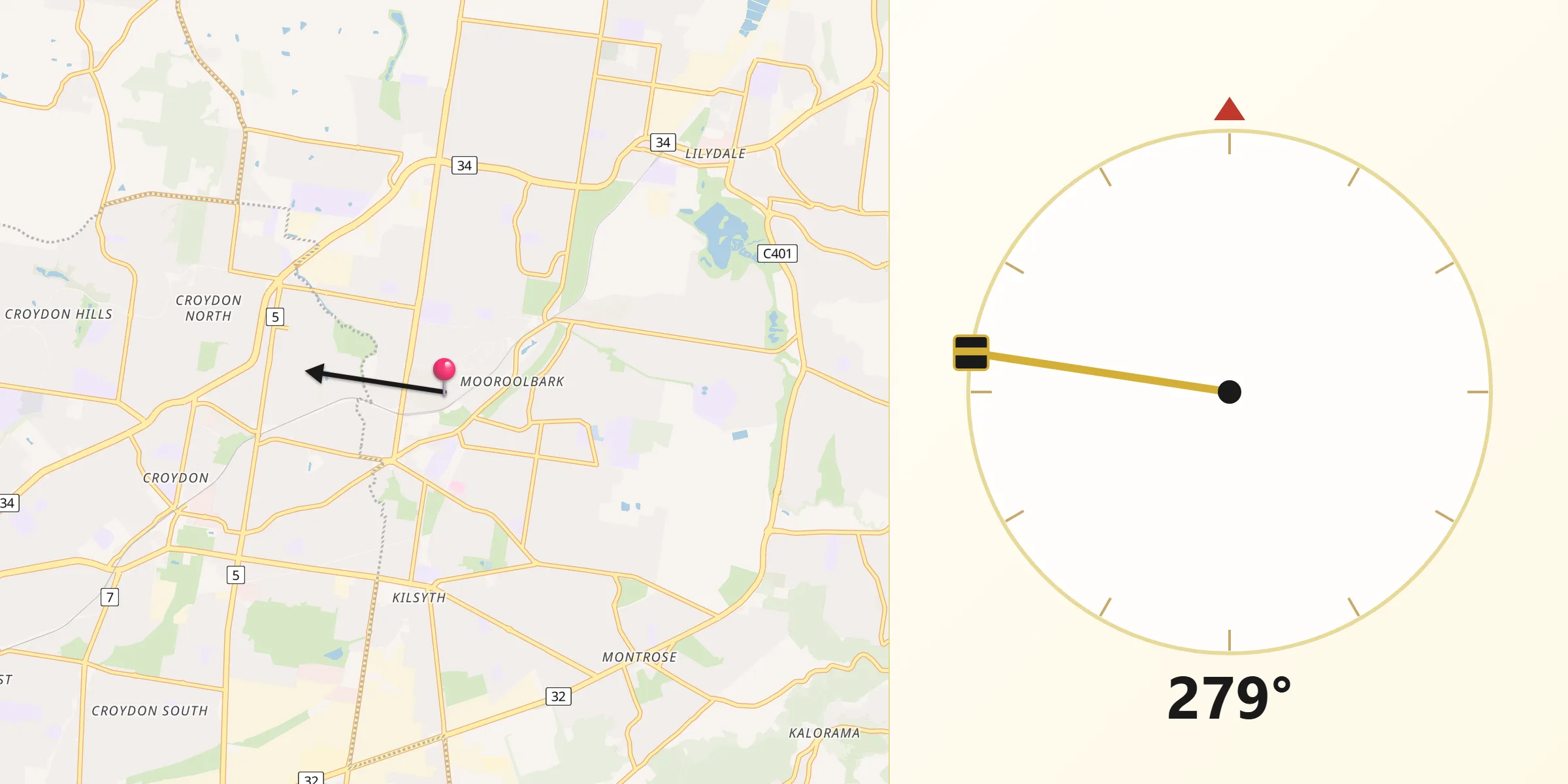 Qibla Direction from Mooroolbark