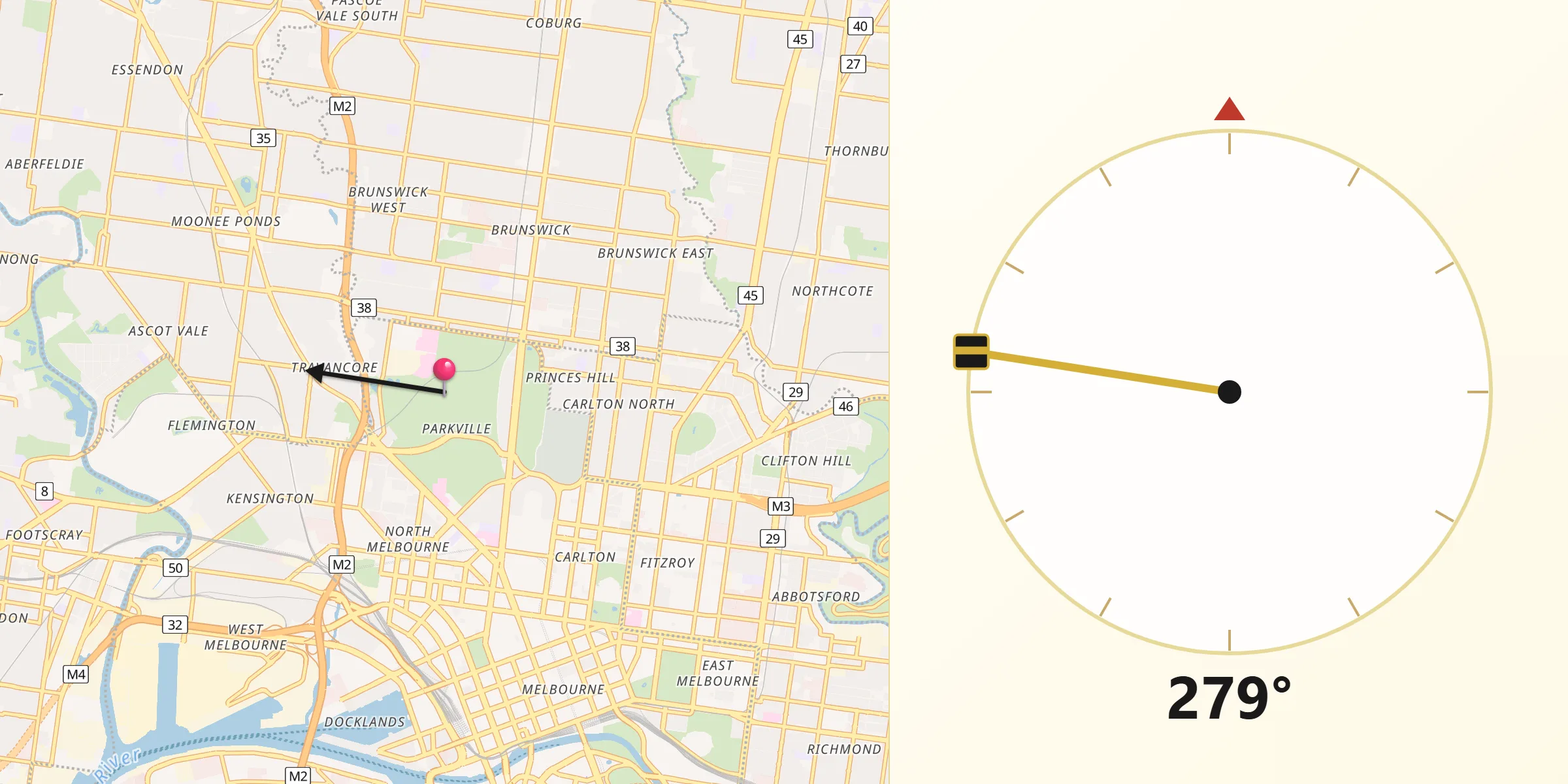 Qibla Direction from Parkville