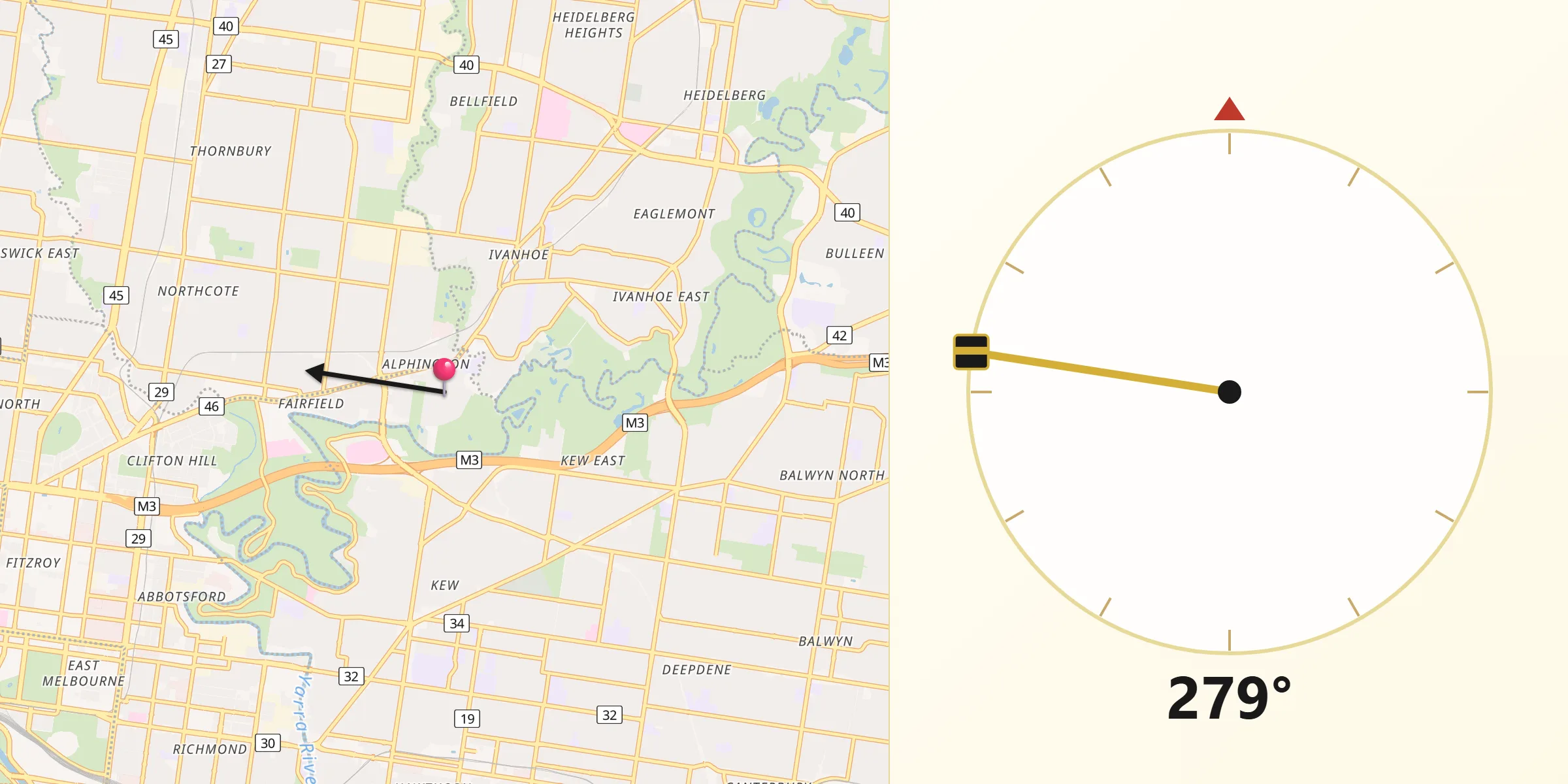 Qibla Direction from Alphington