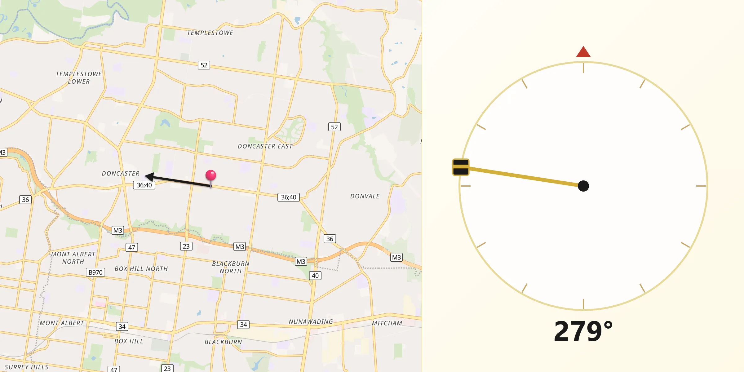 Qibla Direction from Doncaster East