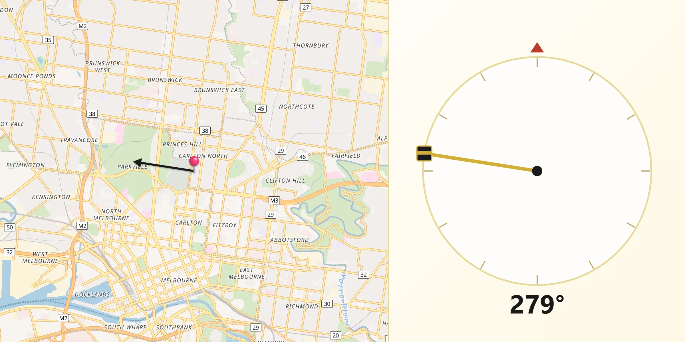 Qibla Direction from Carlton North