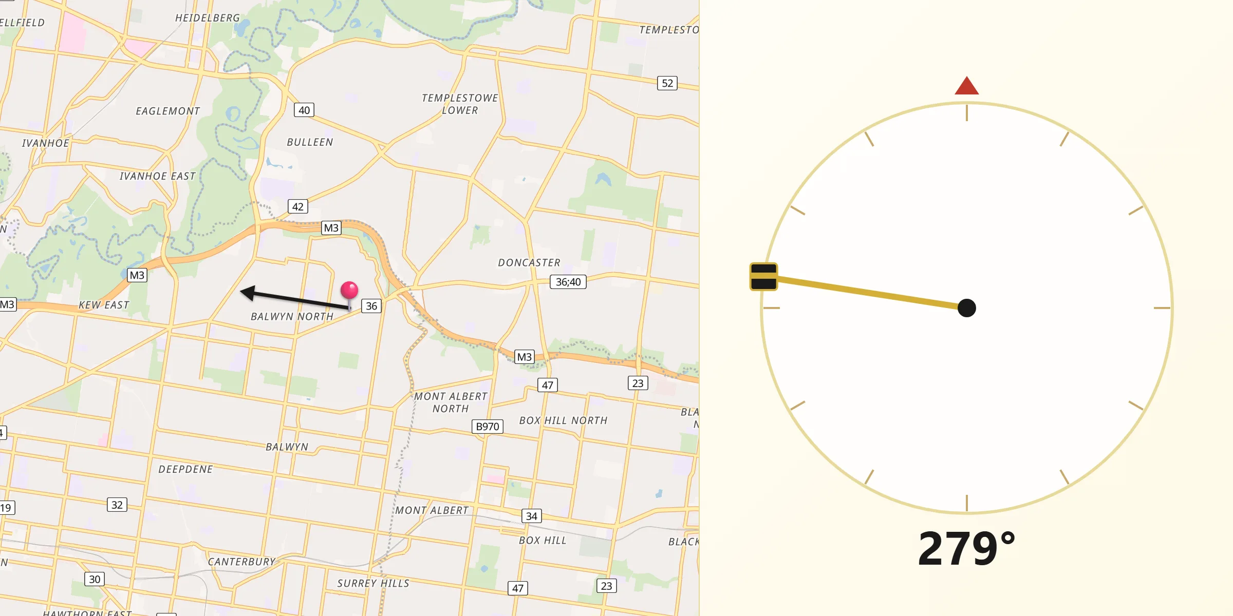 Qibla Direction from Balwyn North