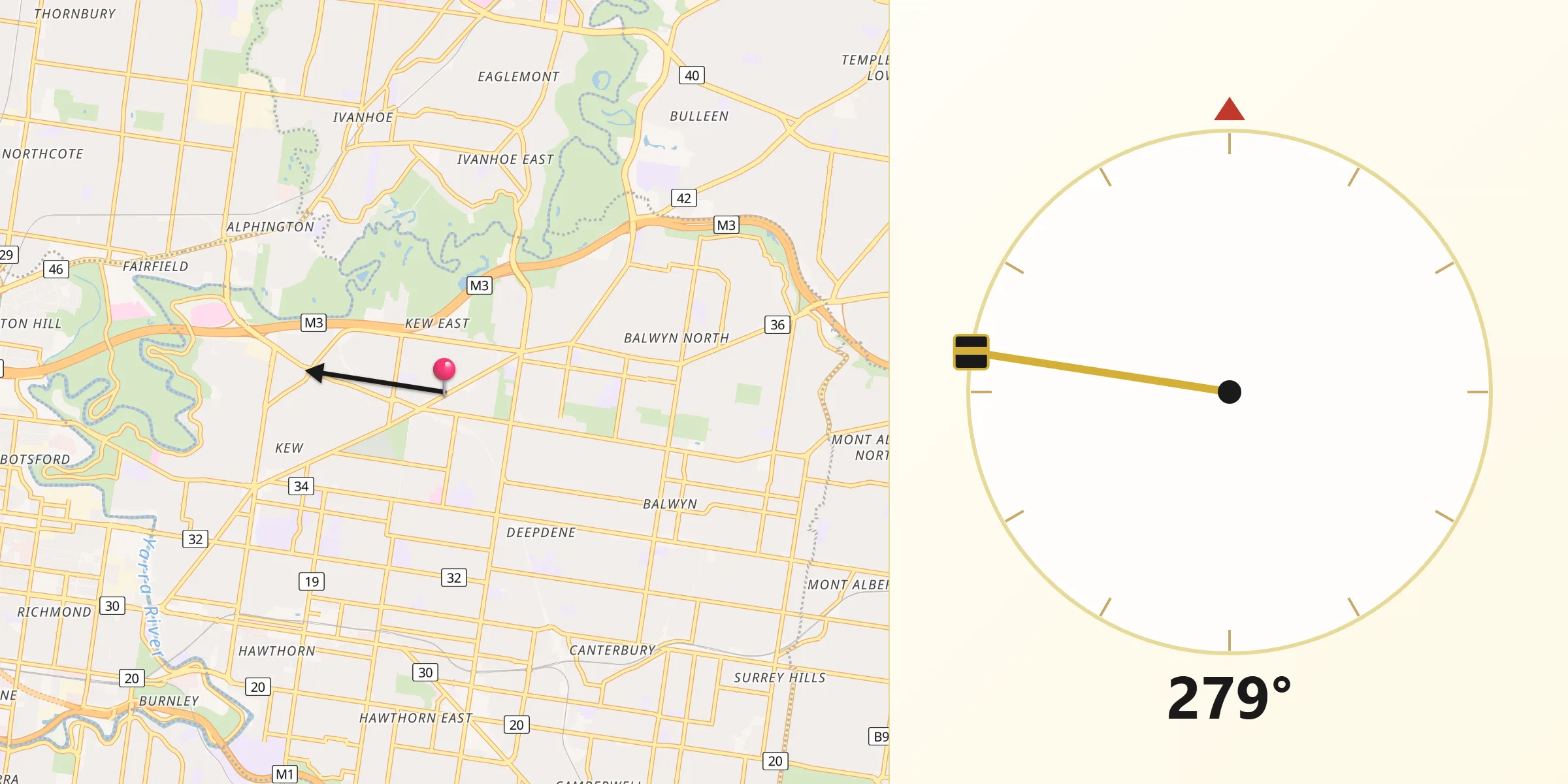 Qibla Direction from Kew East