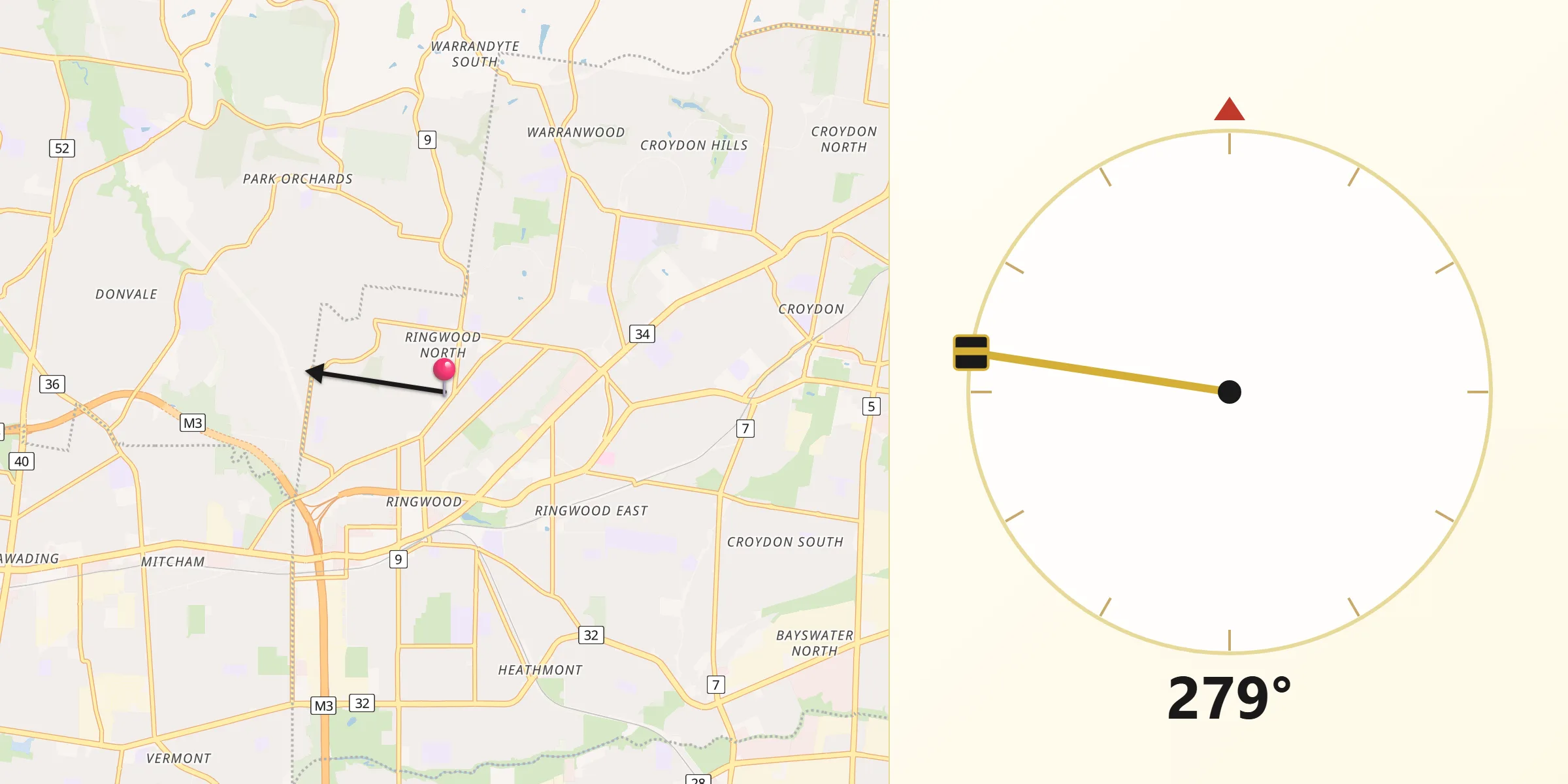 Qibla Direction from Ringwood North