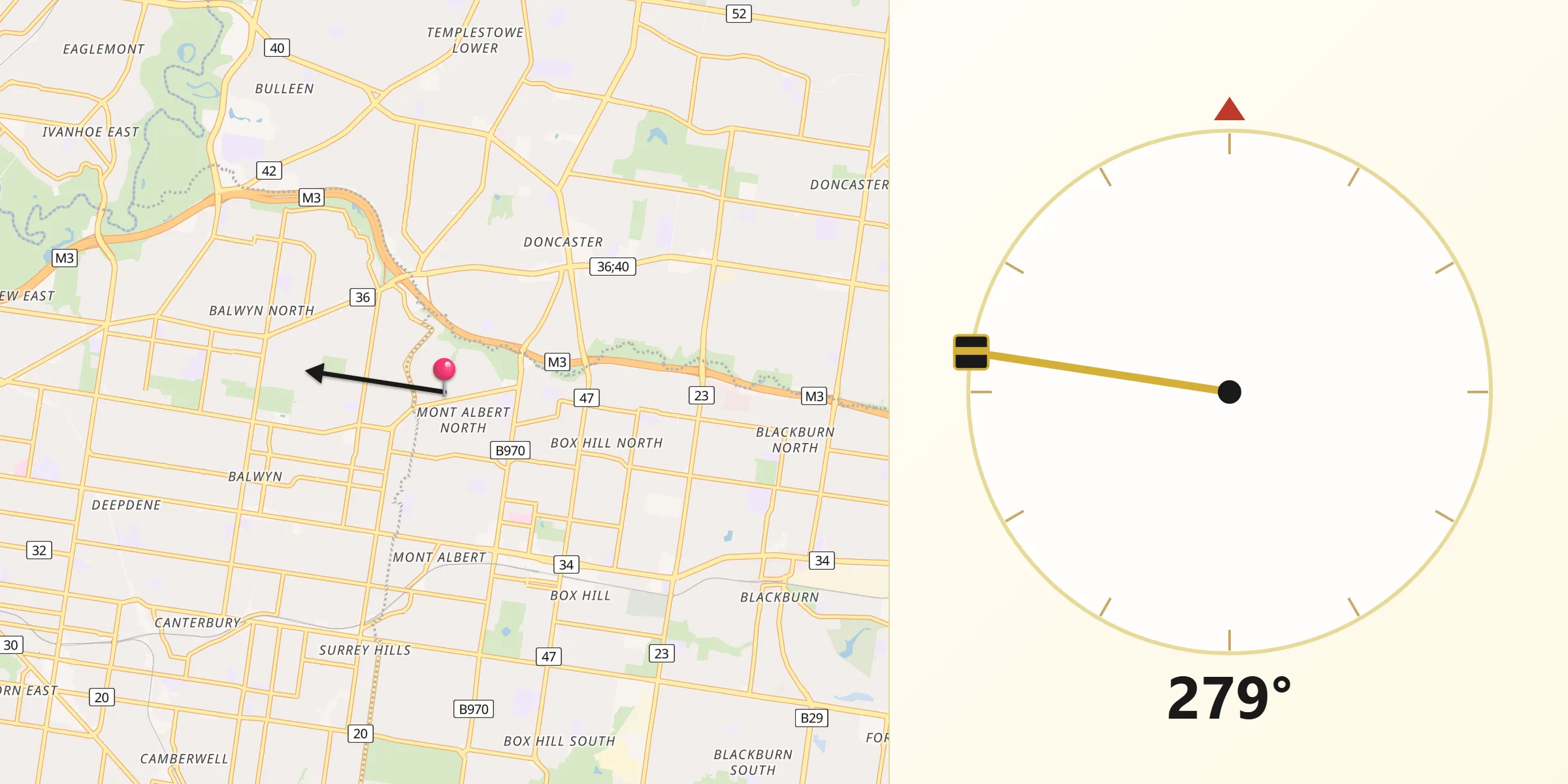 Qibla Direction from Mont Albert North