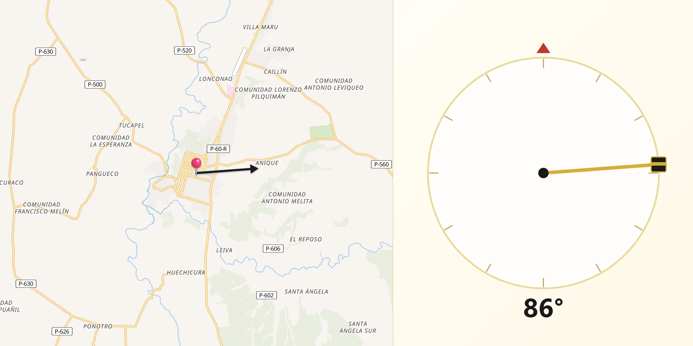 Dirección de la Qibla desde Cañete