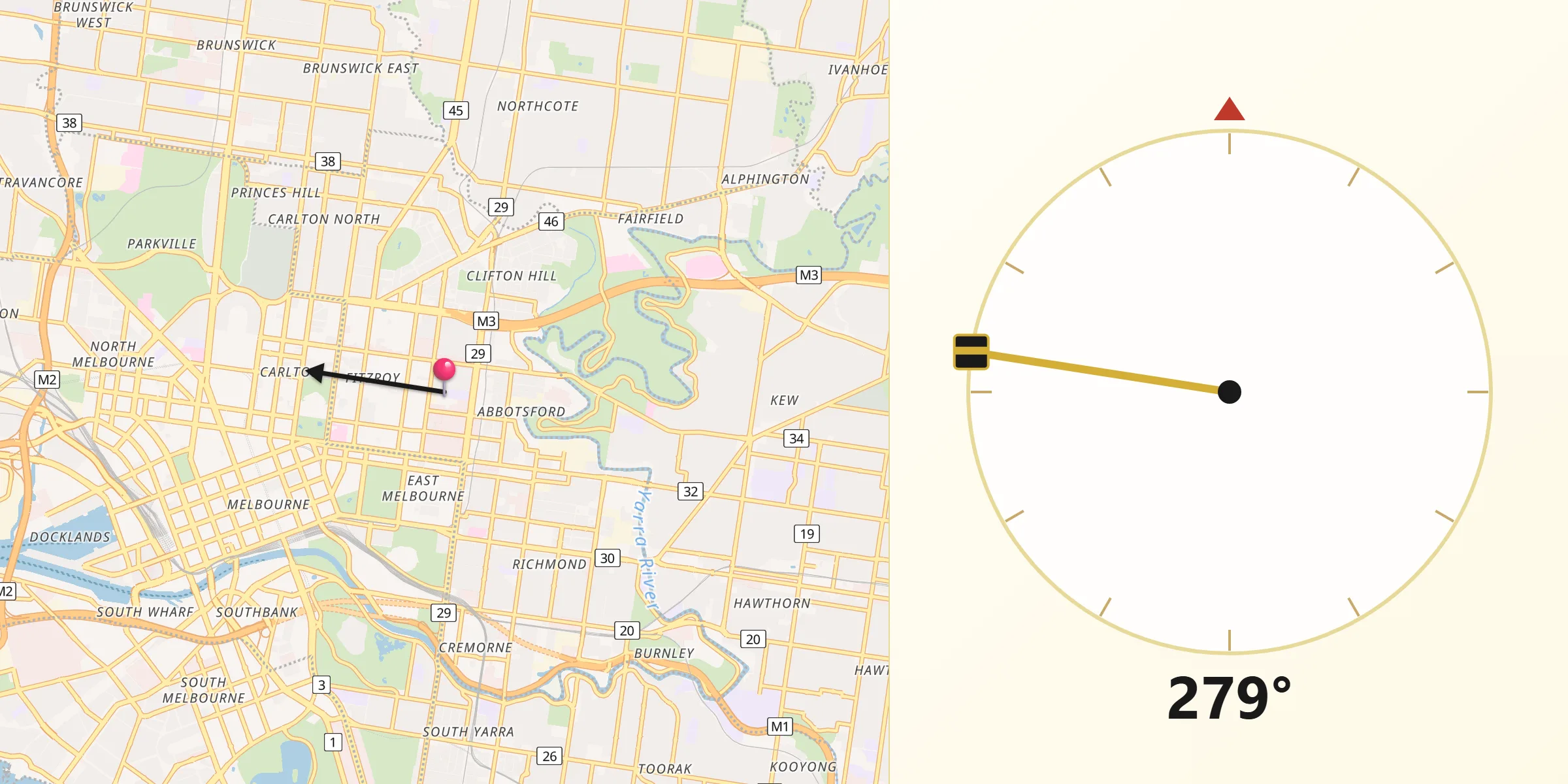 Qibla Direction from Collingwood