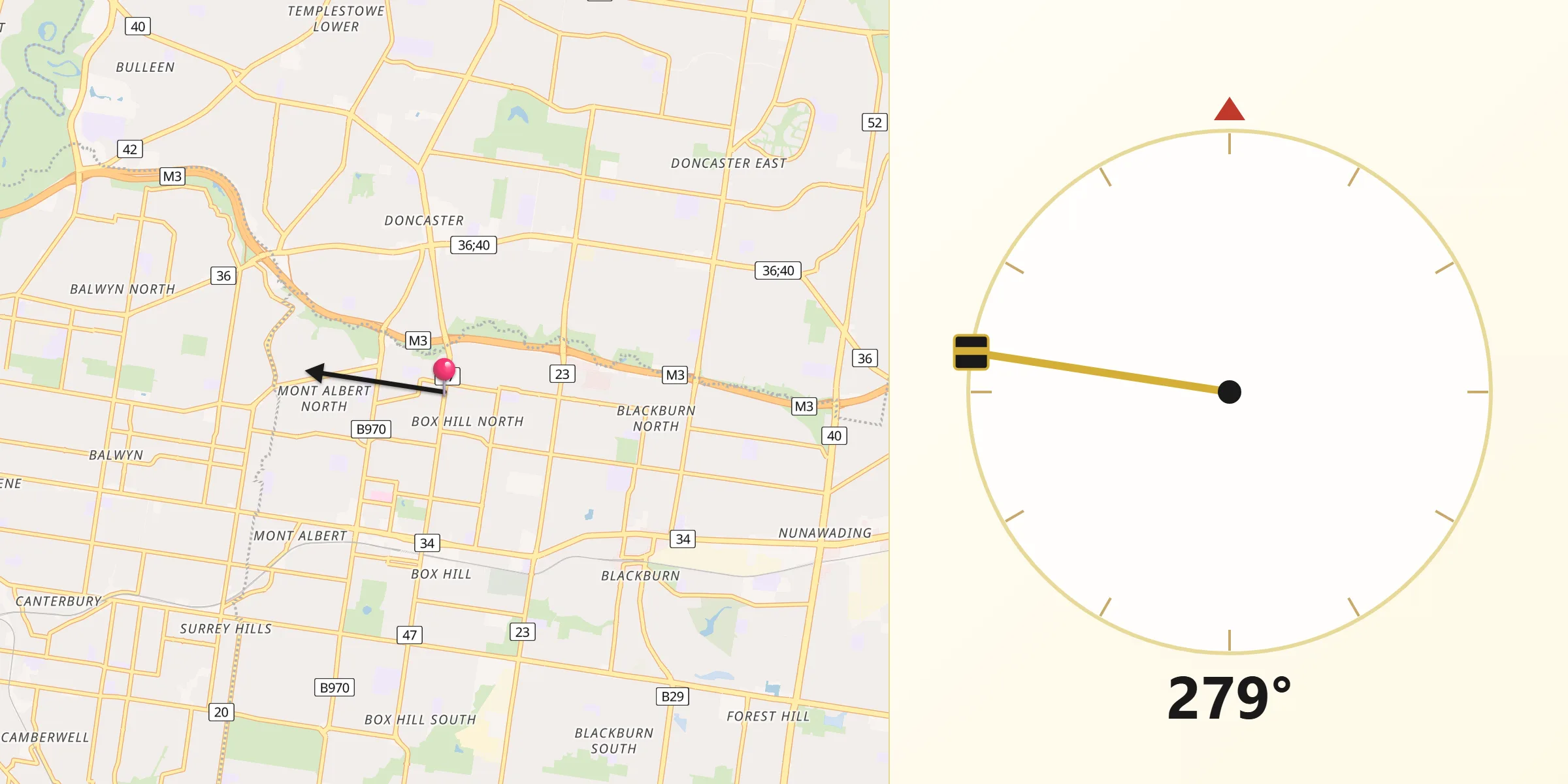Qibla Direction from Box Hill North
