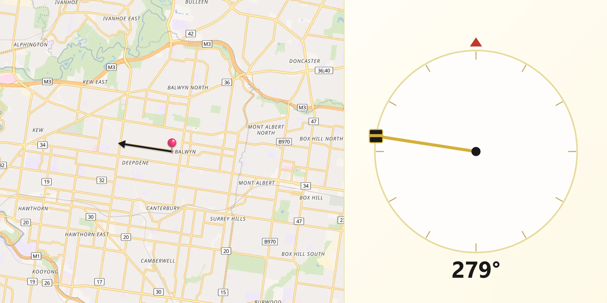 Qibla Direction from Balwyn