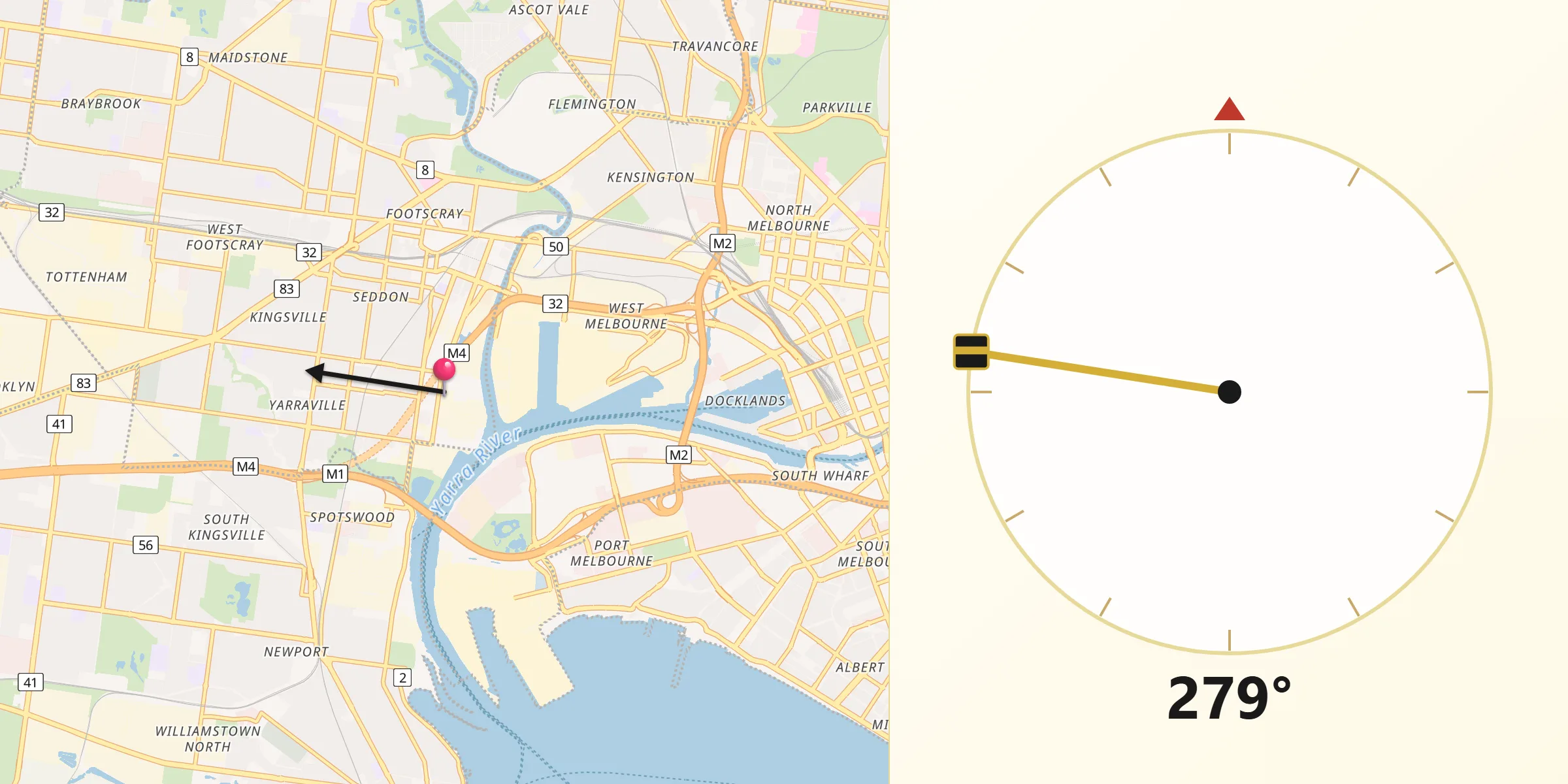 Qibla Direction from Yarraville