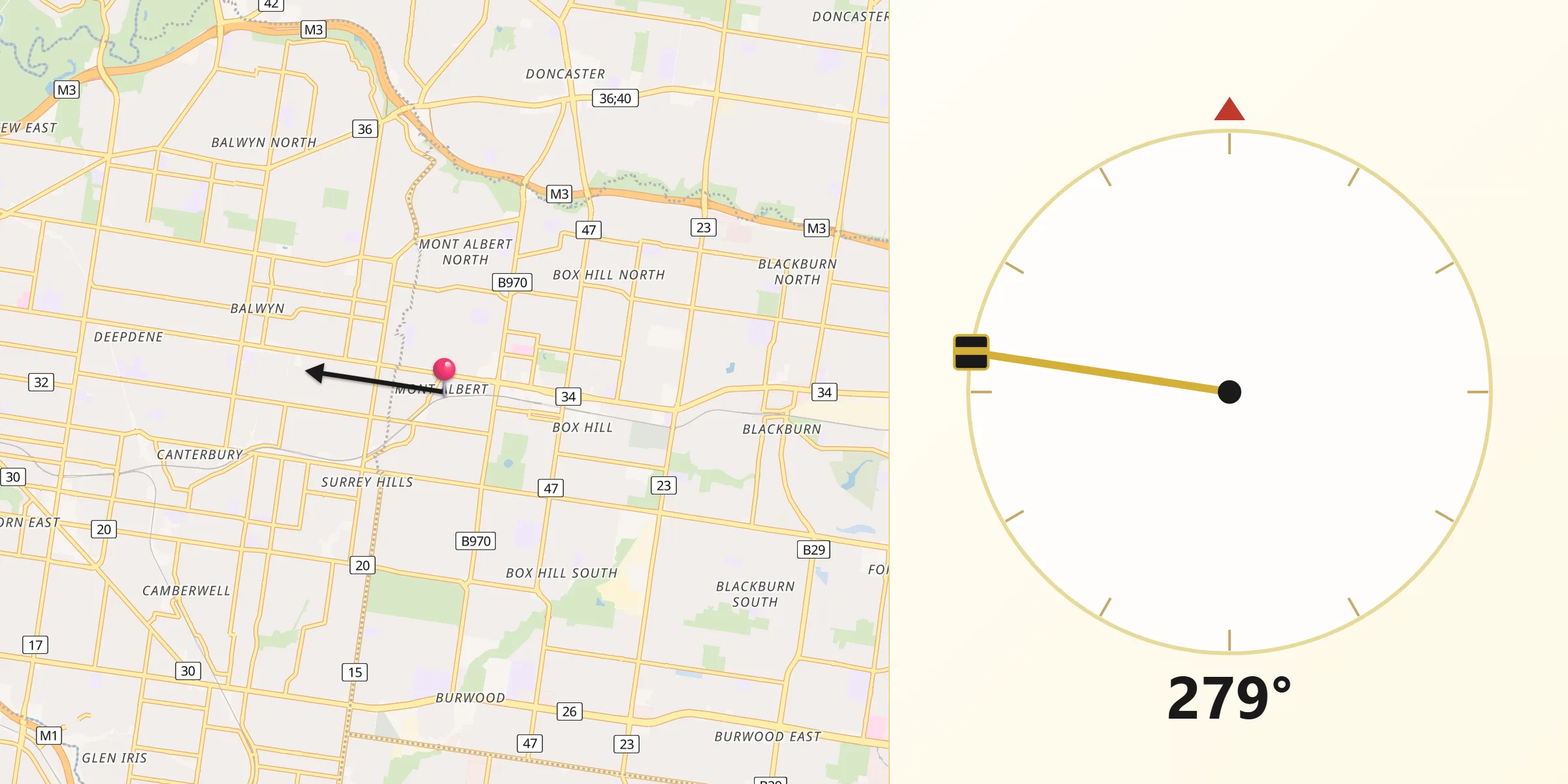 Qibla Direction from Mont Albert