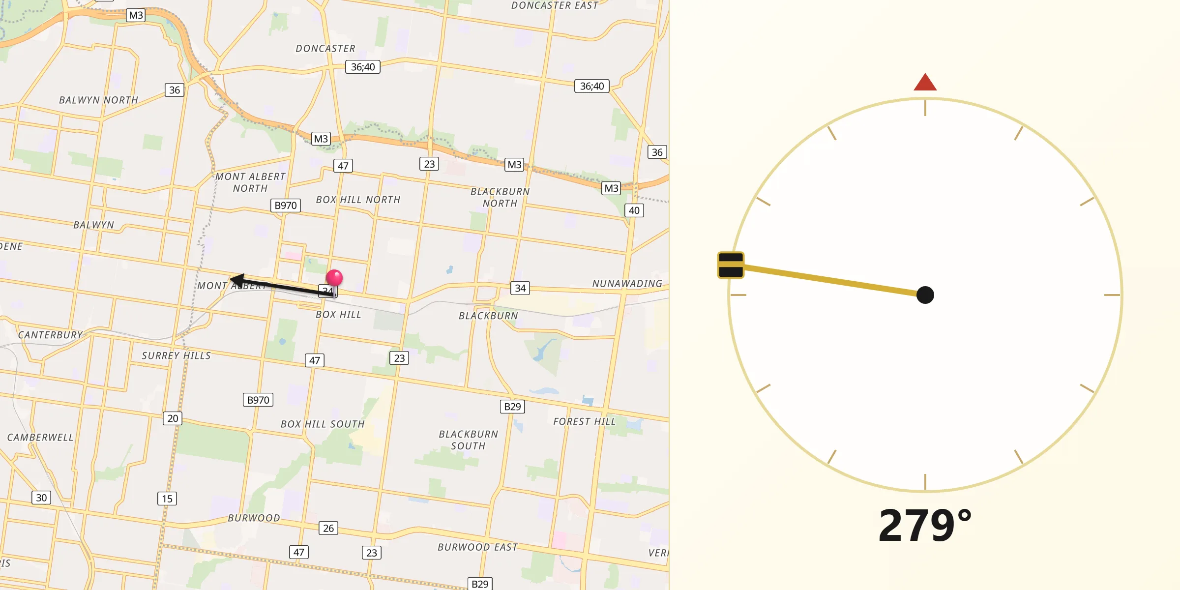 Qibla Direction from Box Hill