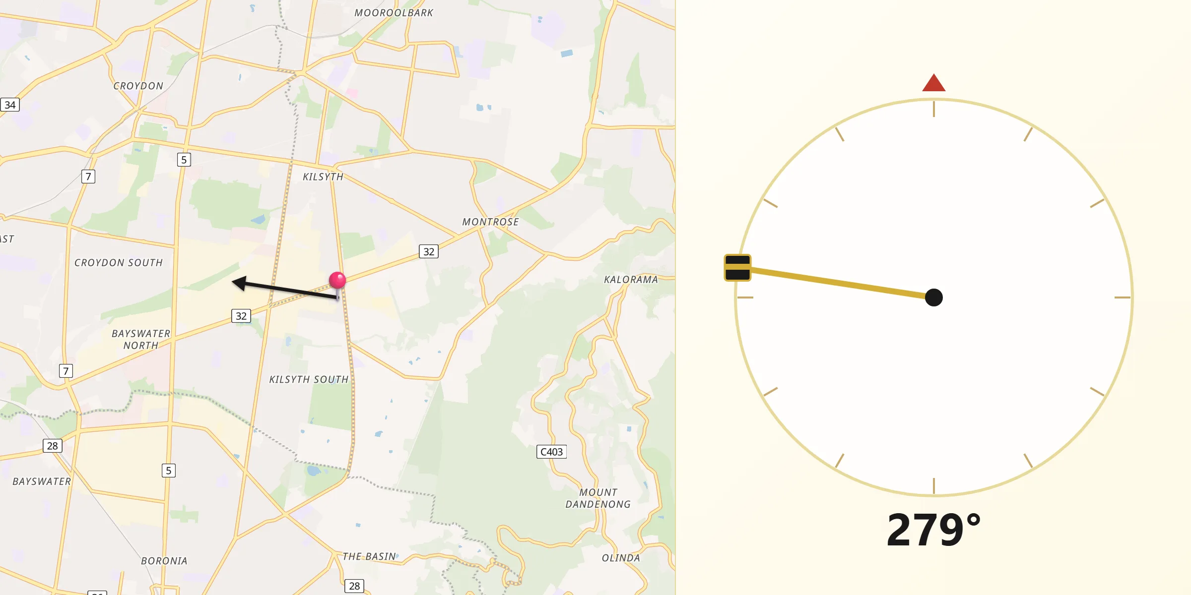 Qibla Direction from Kilsyth South