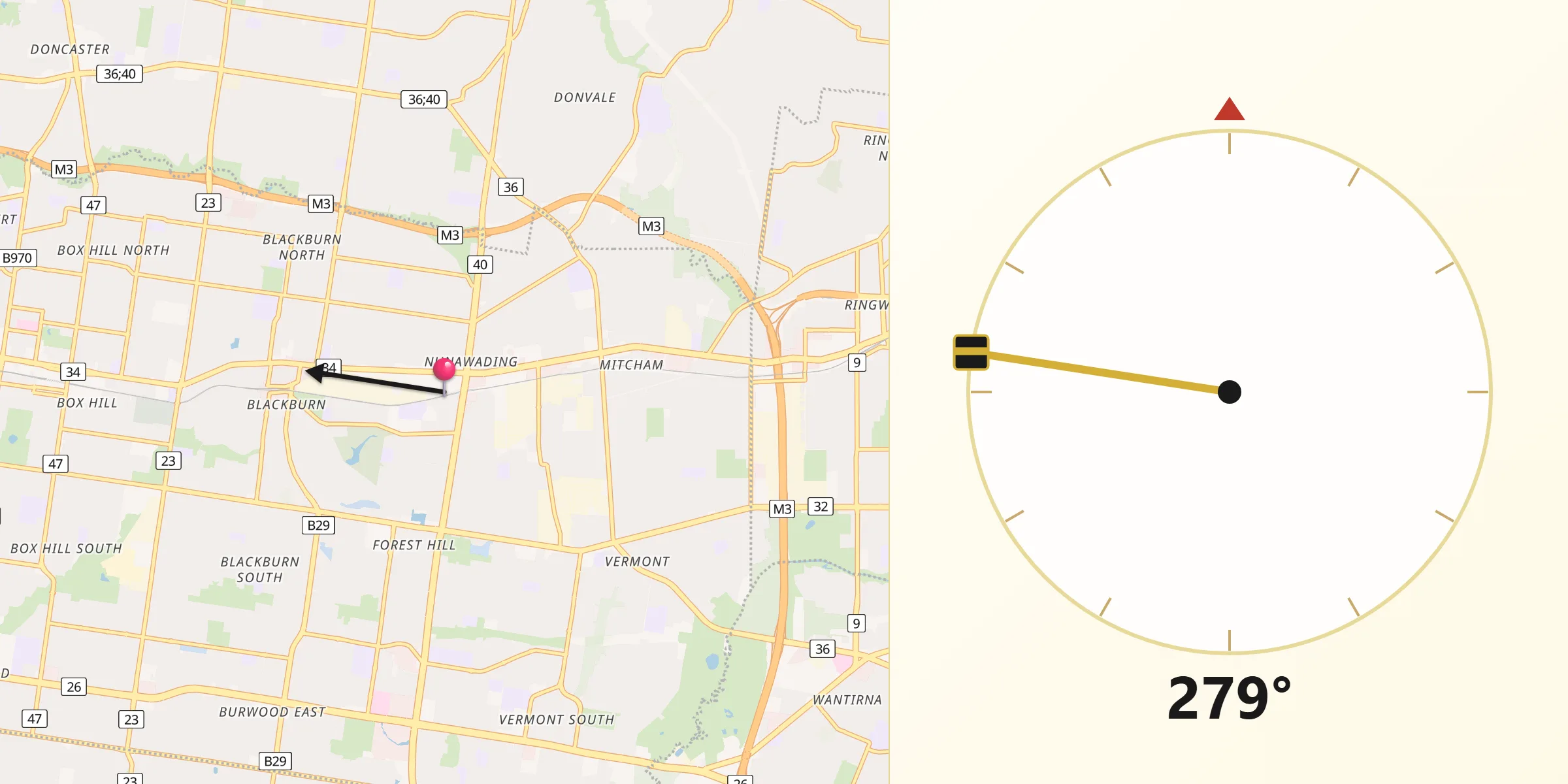 Qibla Direction from Nunawading