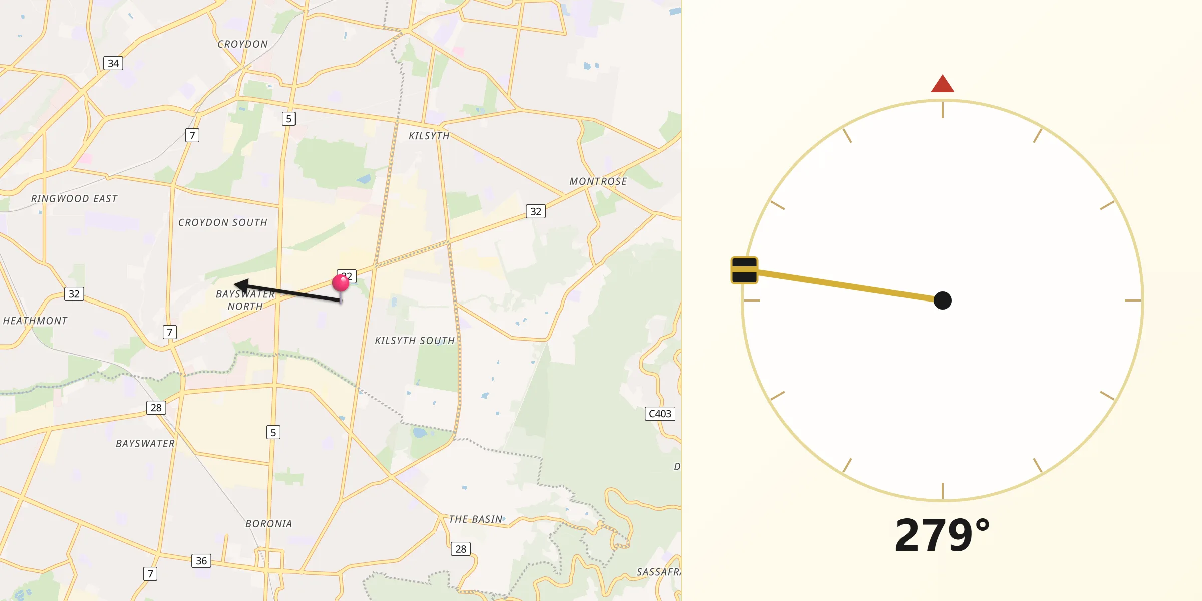 Qibla Direction from Bayswater North