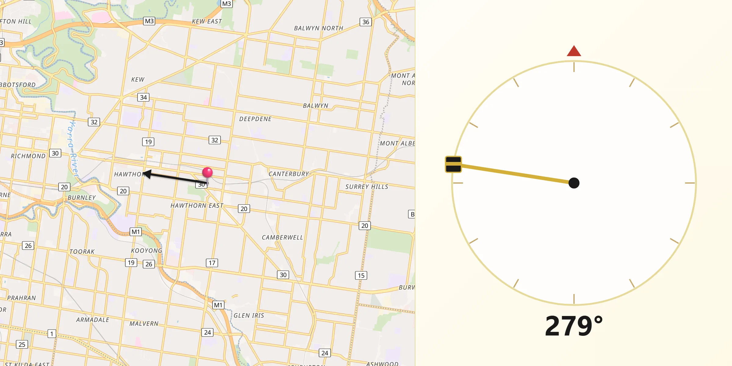 Qibla Direction from Boroondara