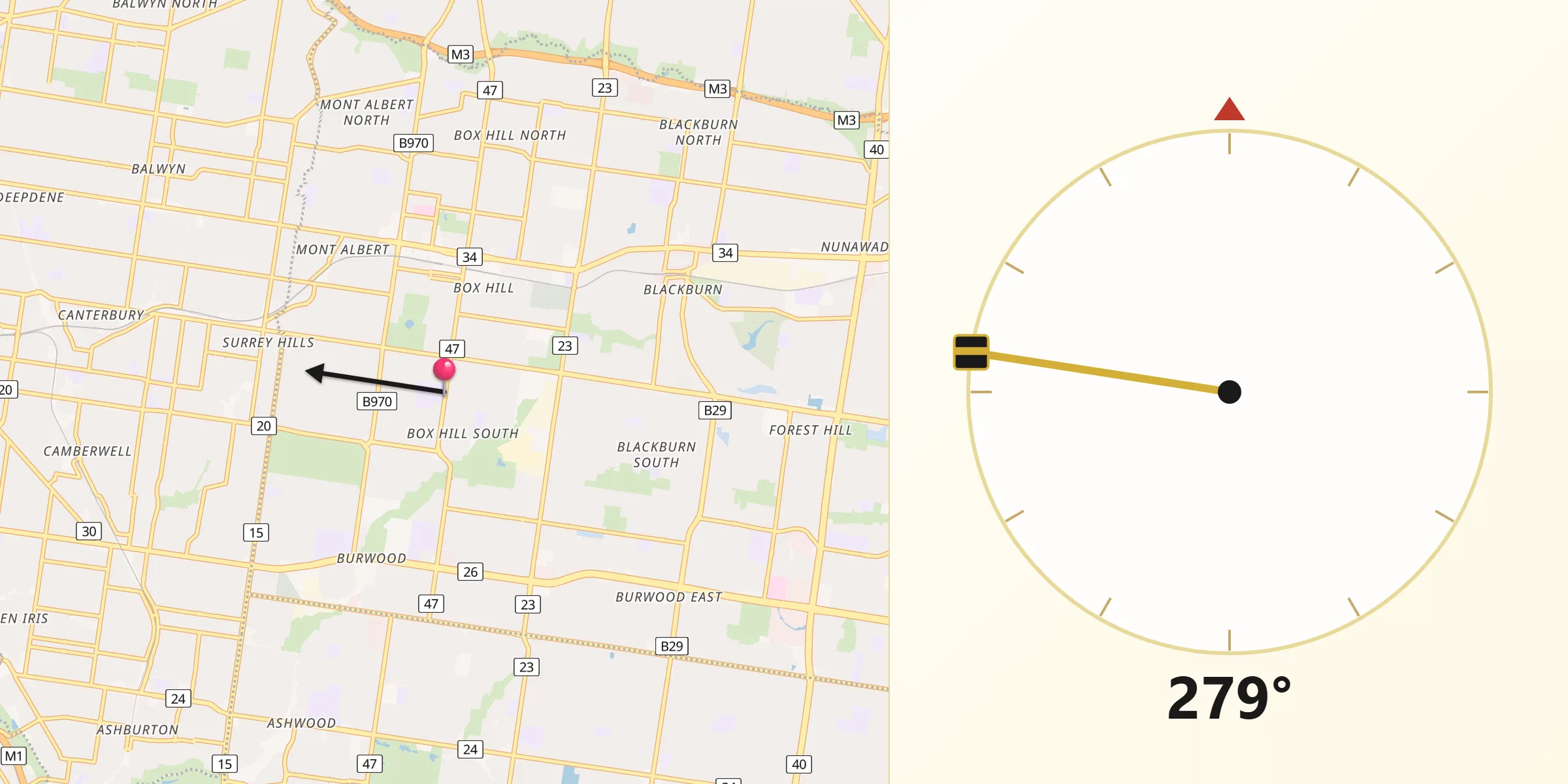Qibla Direction from Box Hill South