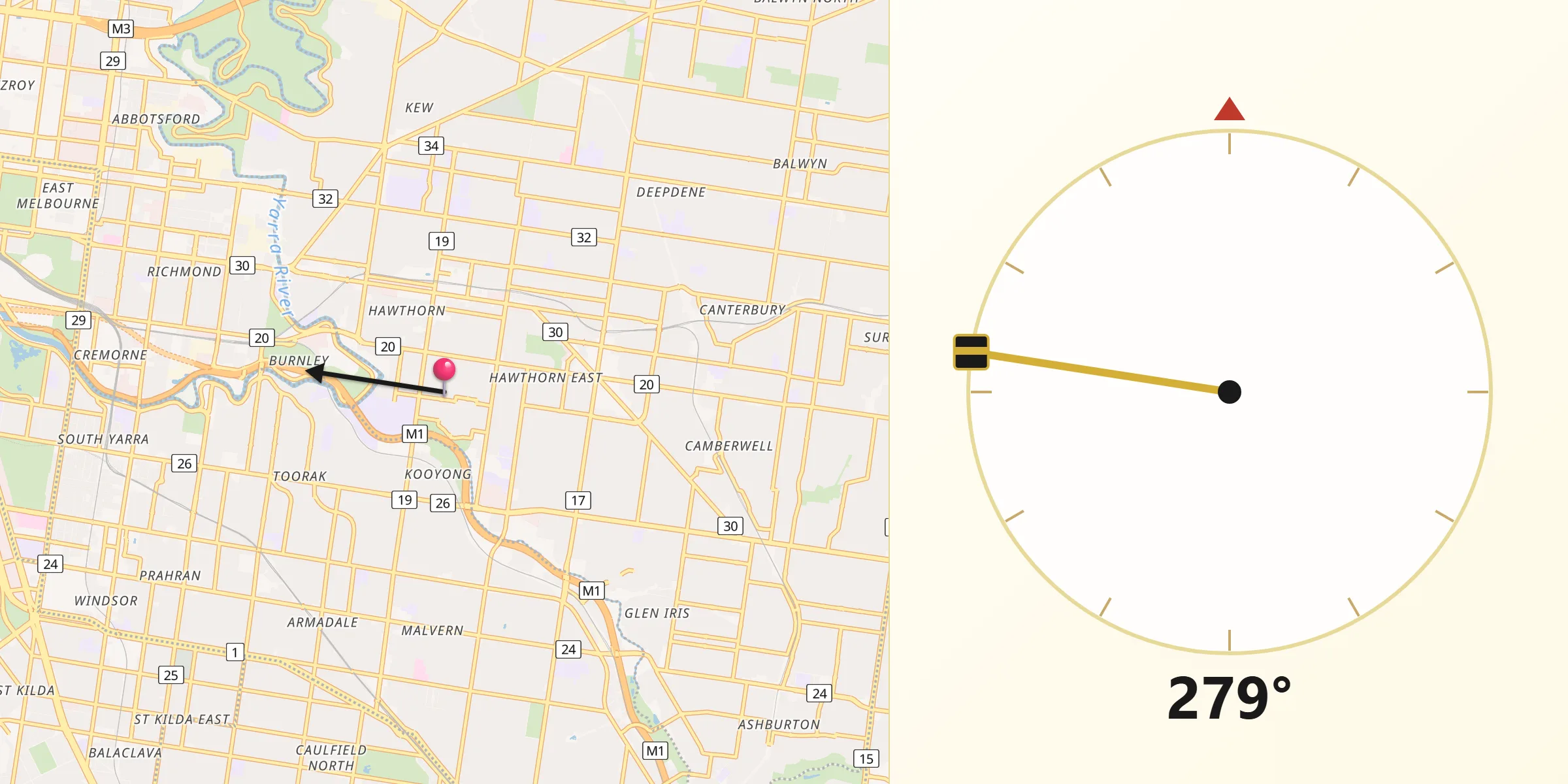 Qibla Direction from Hawthorn South
