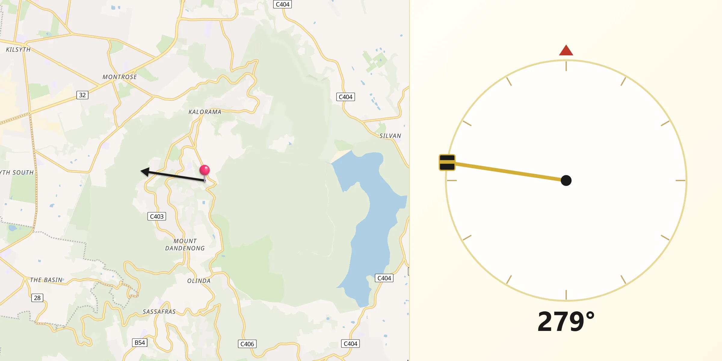 Qibla Direction from Mount Dandenong