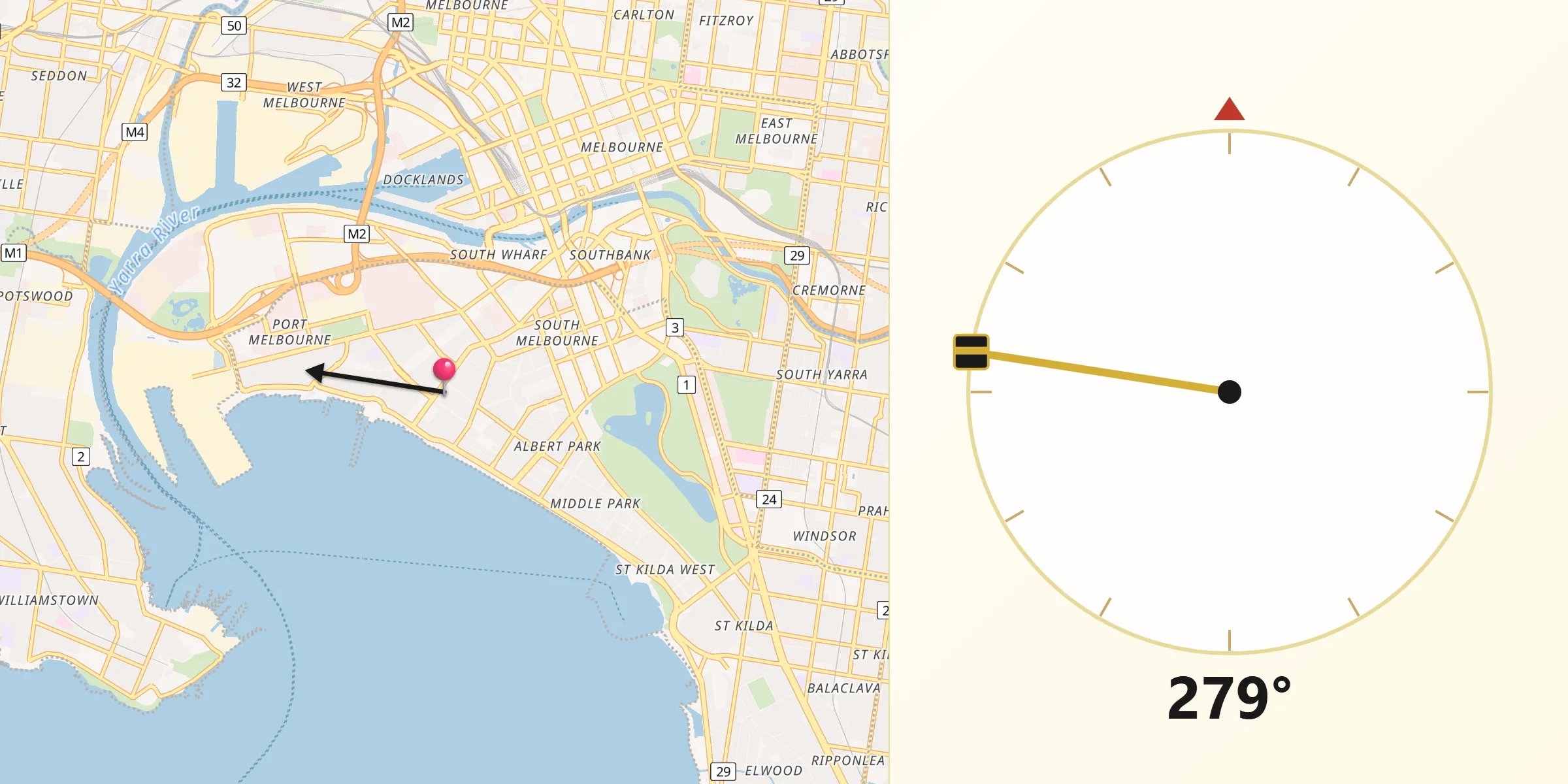 Qibla Direction from Port Melbourne