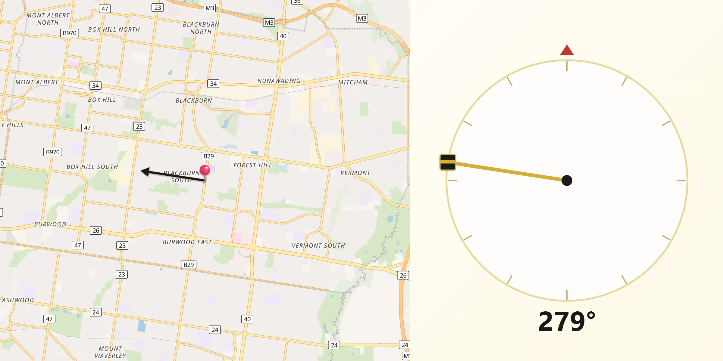 Qibla Direction from Blackburn South