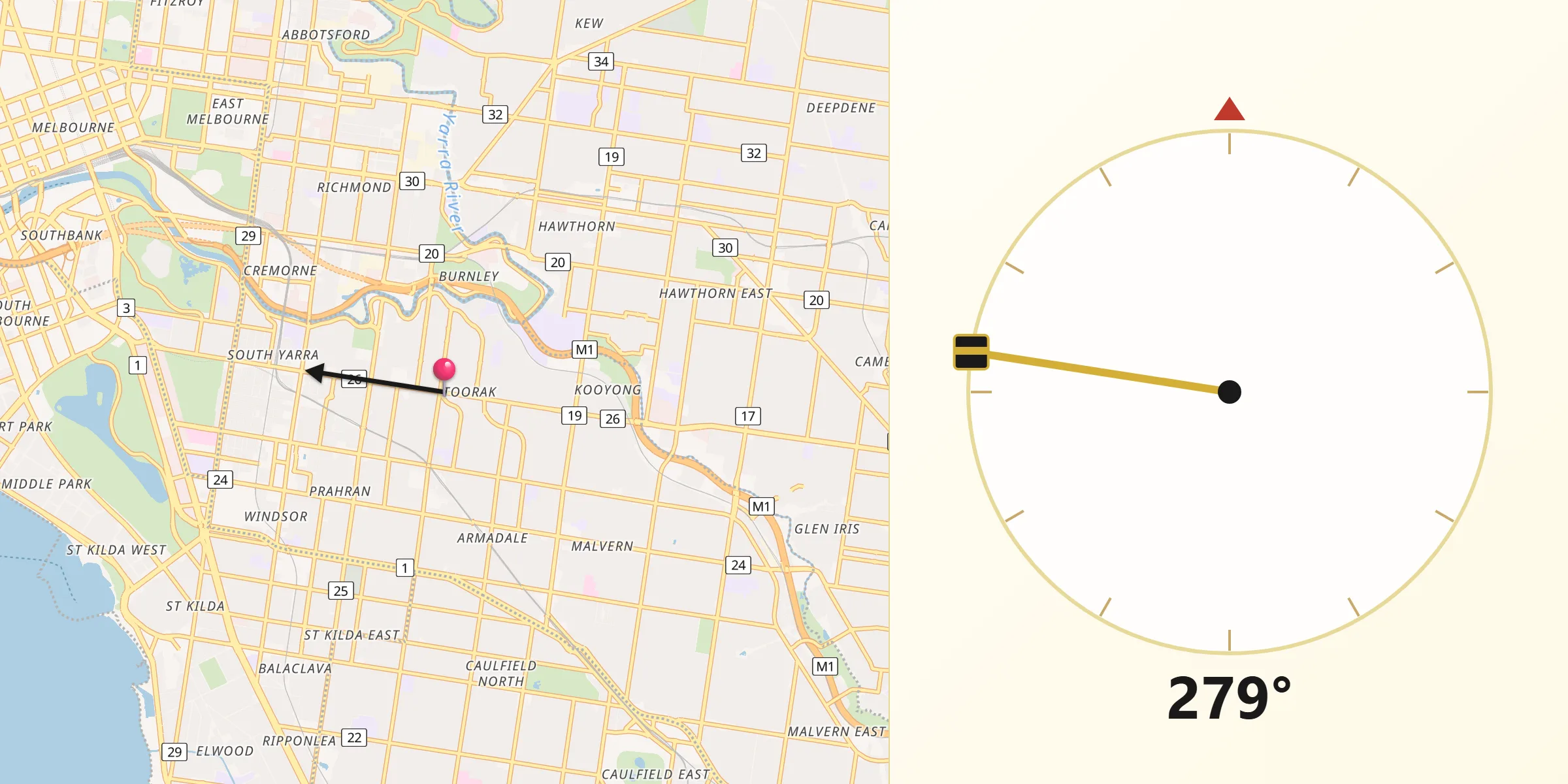 Qibla Direction from Toorak