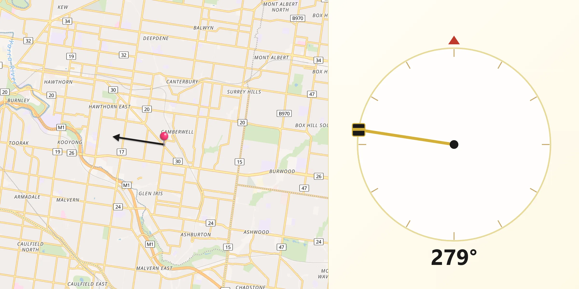 Qibla Direction from Camberwell