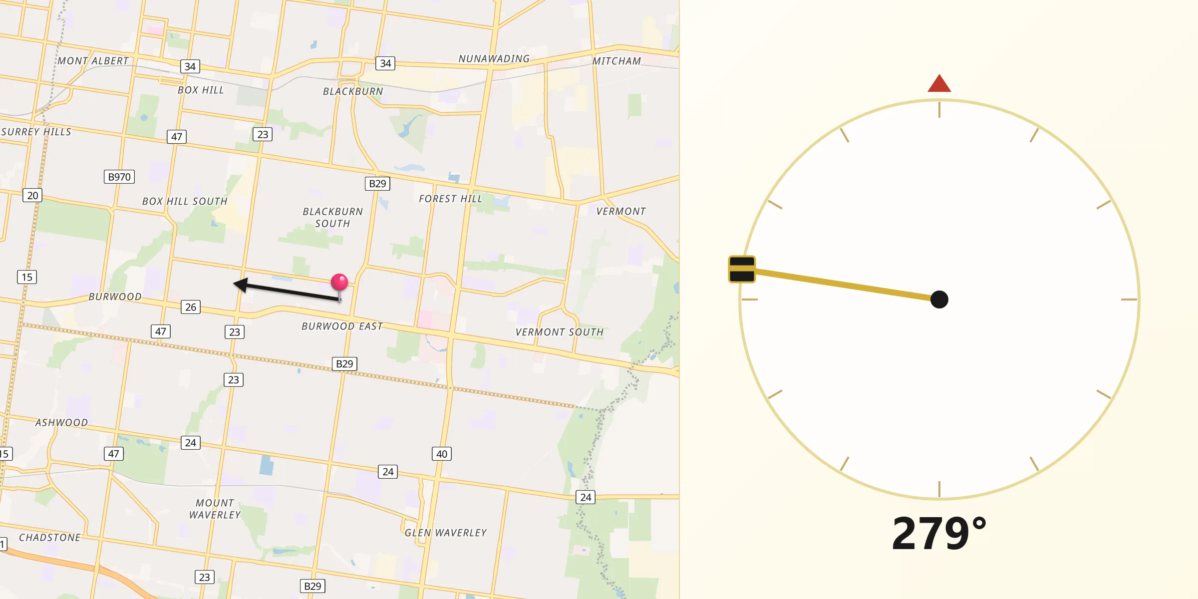 Qibla Direction from Burwood East
