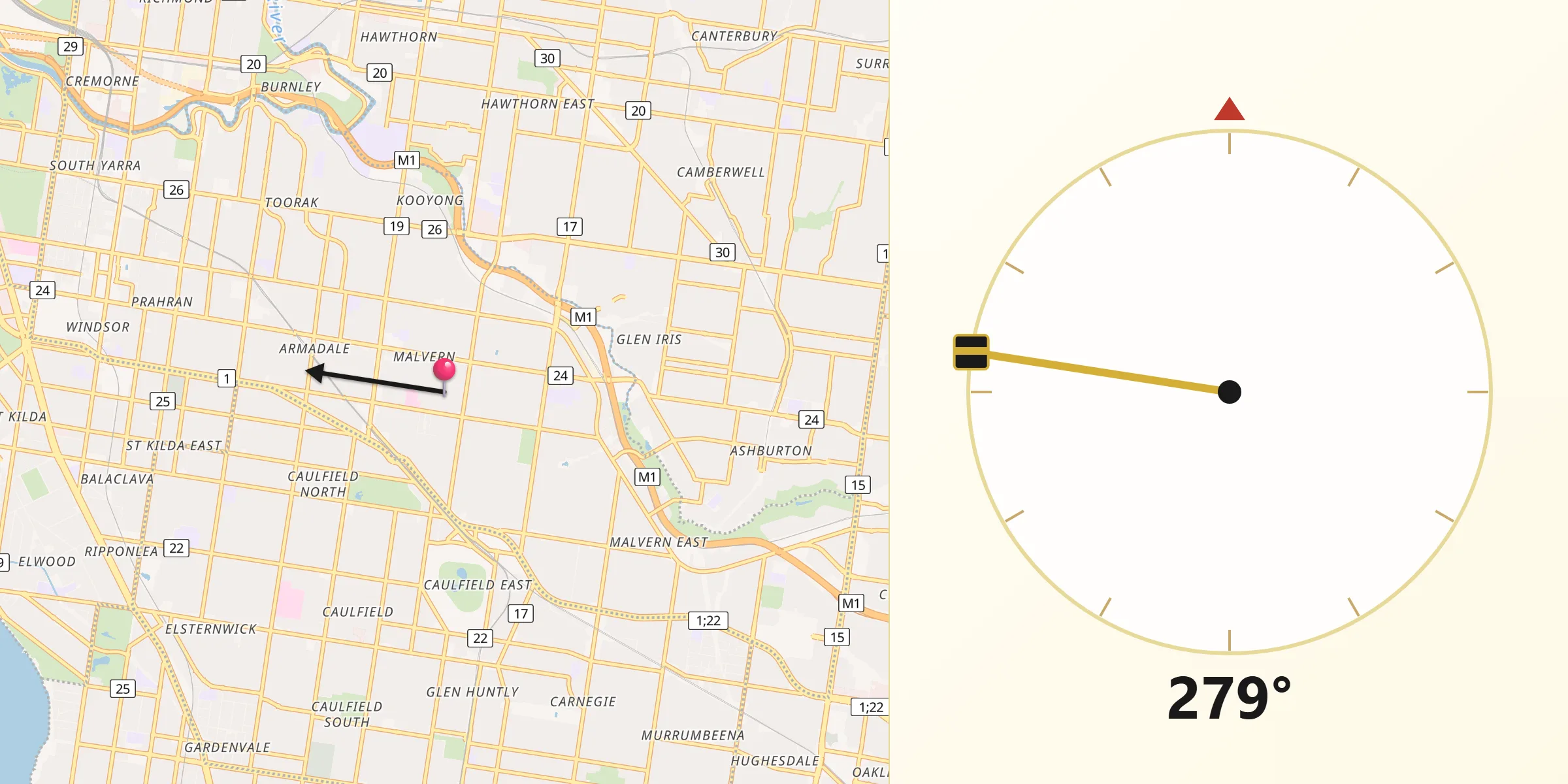 Qibla Direction from Stonnington