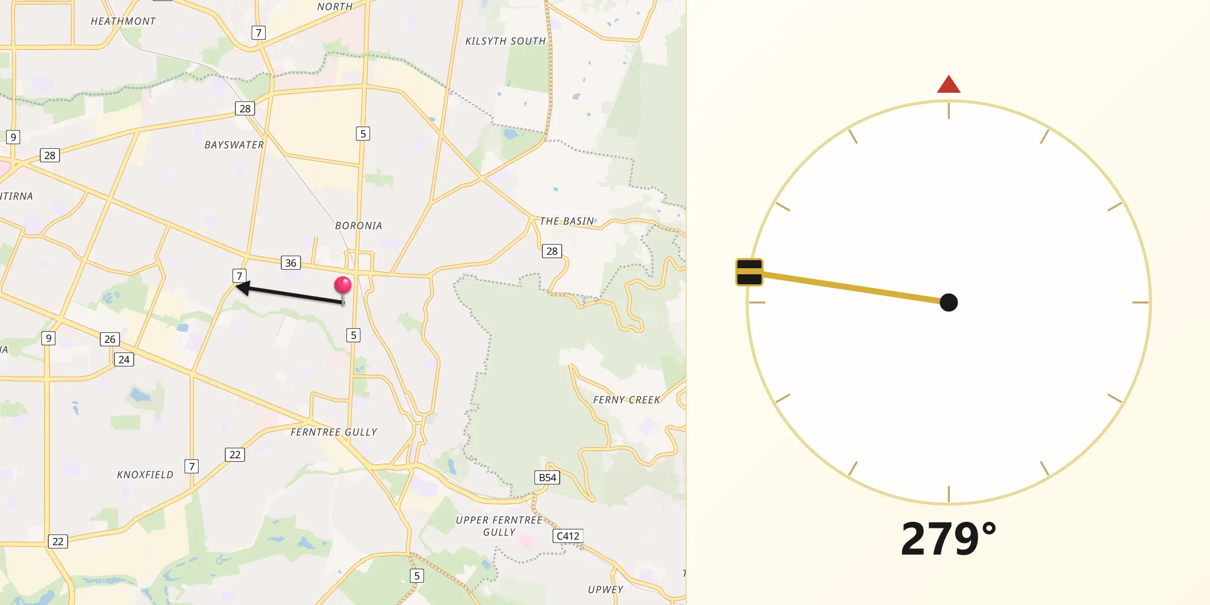 Qibla Direction from Boronia