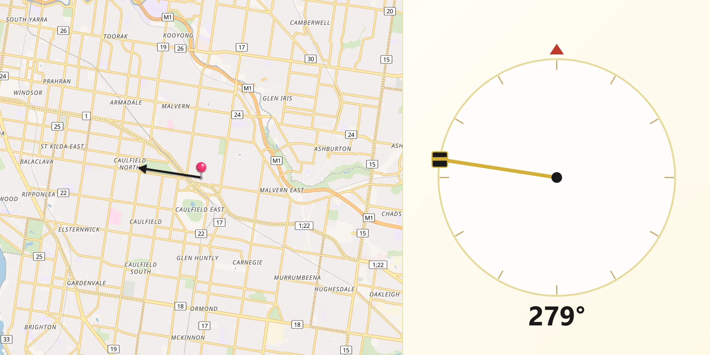 Qibla Direction from East Malvern