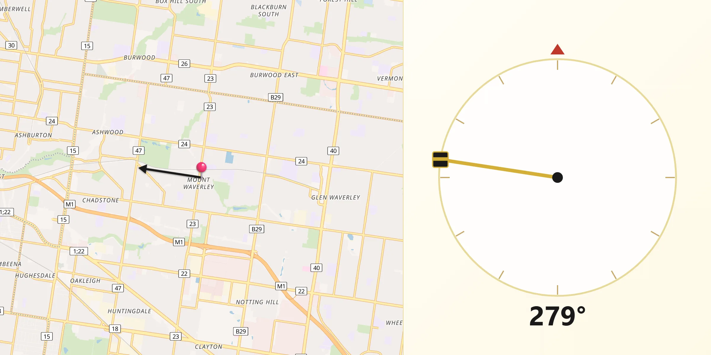 Qibla Direction from Mount Waverley