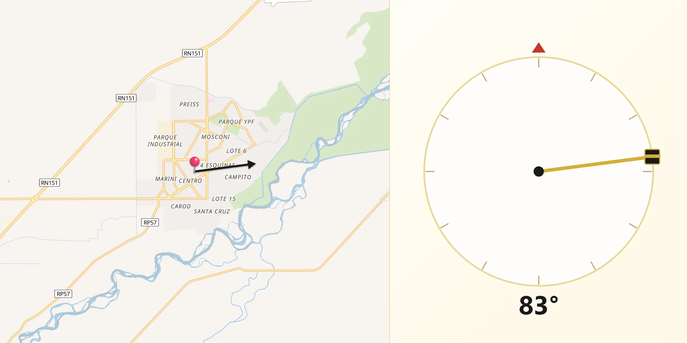 Dirección de la Qibla desde Catriel